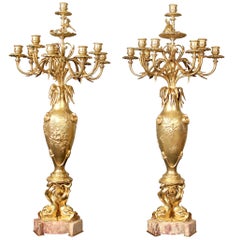 Pair of 19th Century Gilt Bronze "Japonisme" Candelabra by Maison Marnyhac