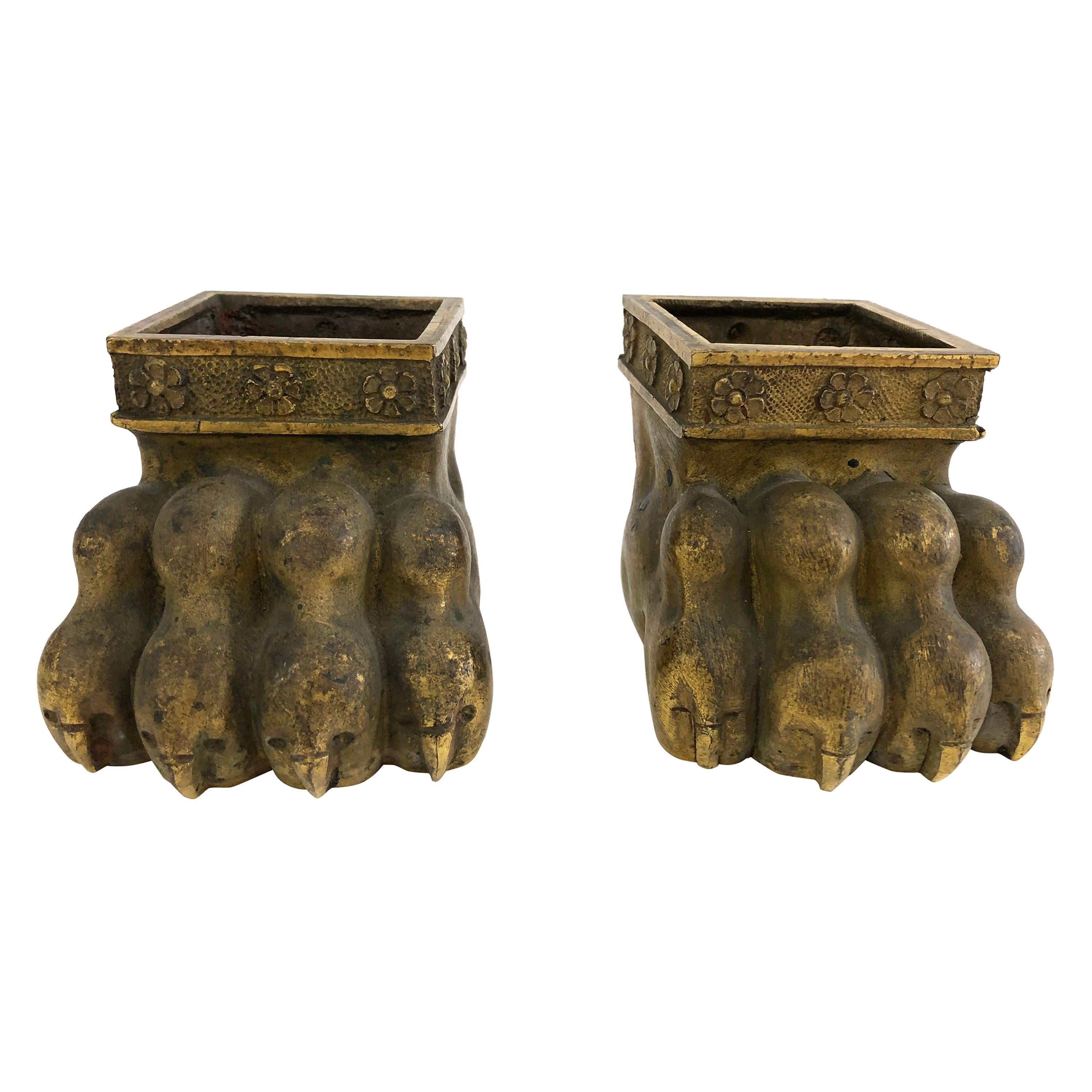Pair of 19th Century Gilt Bronze Lion Paw Furniture Feet