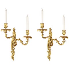 Pair of 19th Century Gilt-Bronze Louis XV Style Wall Lights