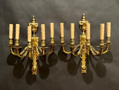 Pair Of French 19th Century Gilt Bronze Louis XVI Wall Sconces