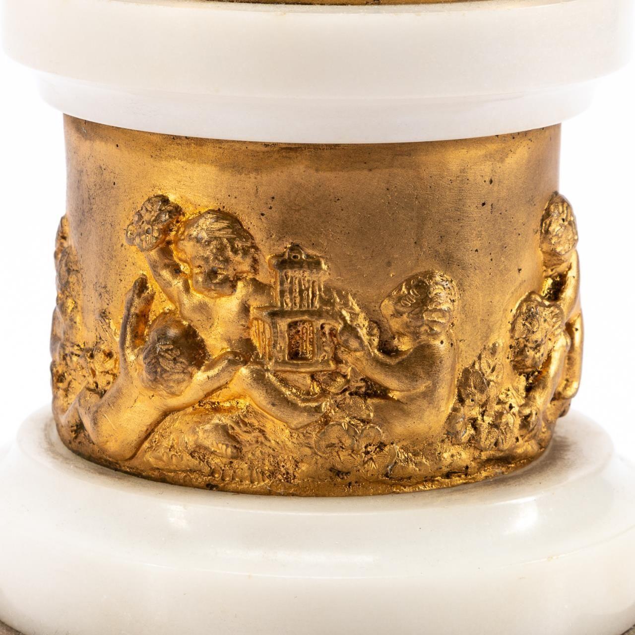 Pair of 19th Century Gilt Bronze & Marble Cherubs on Bases For Sale 2