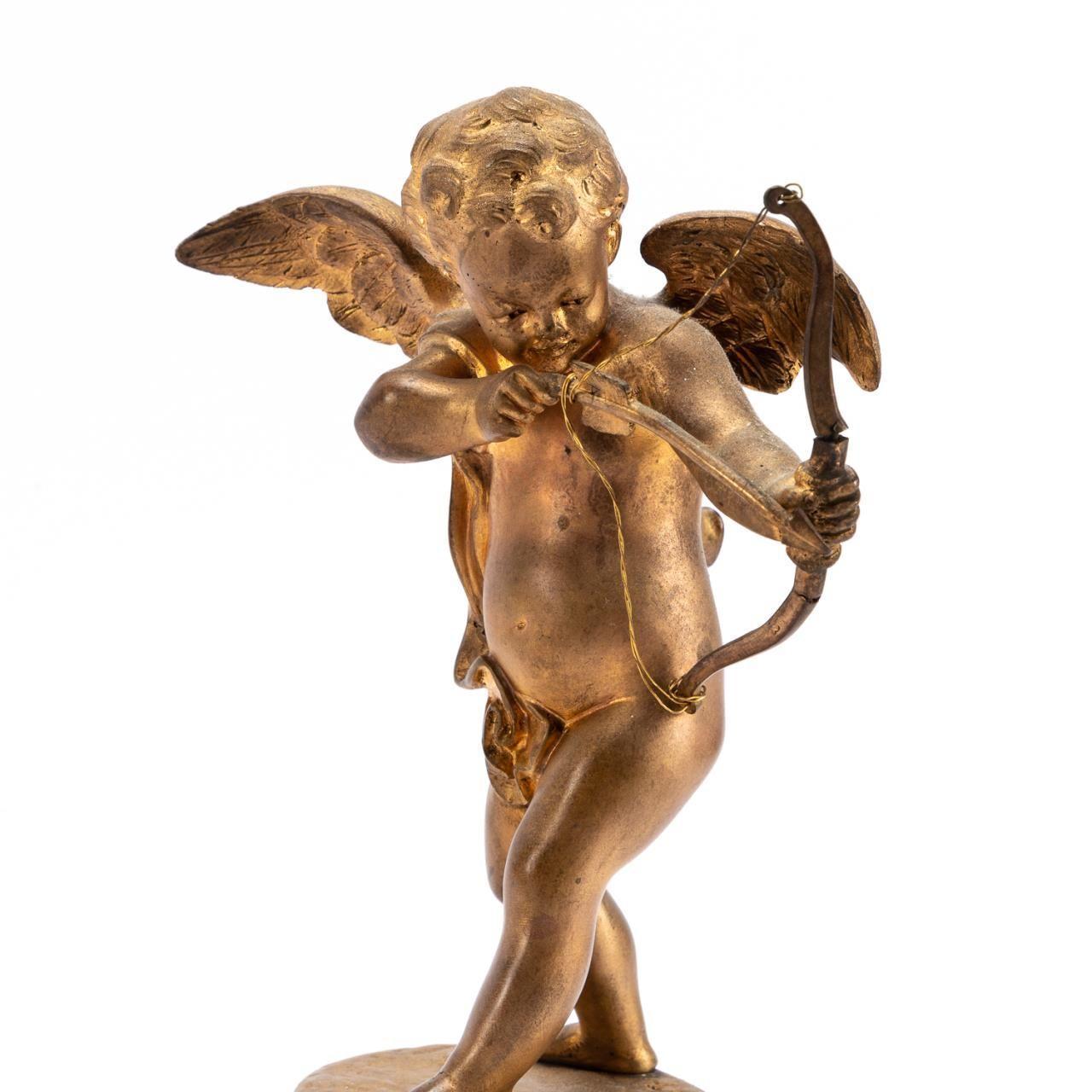 Pair of 19th Century Gilt Bronze & Marble Cherubs on Bases For Sale 3