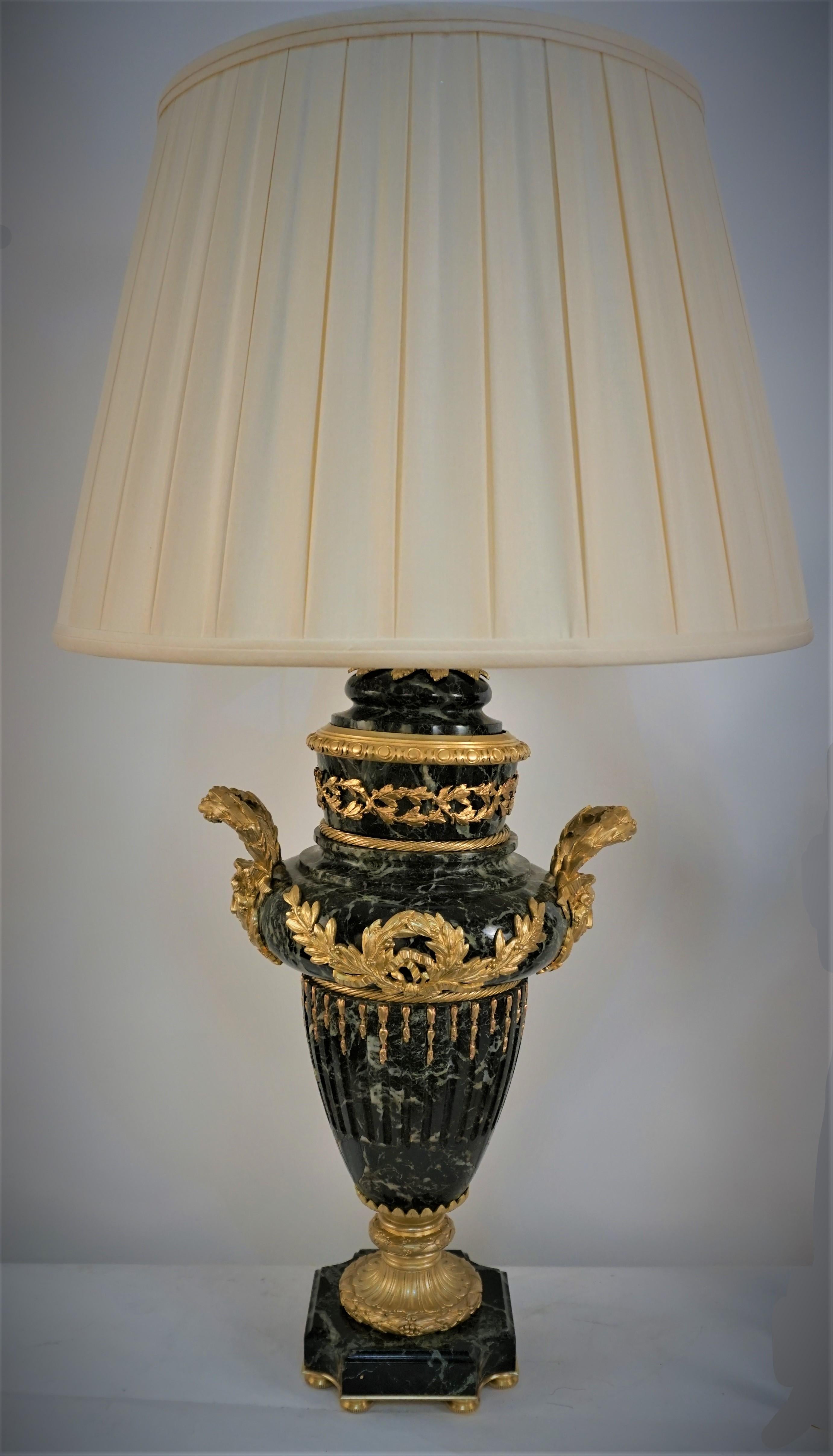 Pair of 19th Century Gilt Bronze-Marble Urn Table Lamps For Sale 7