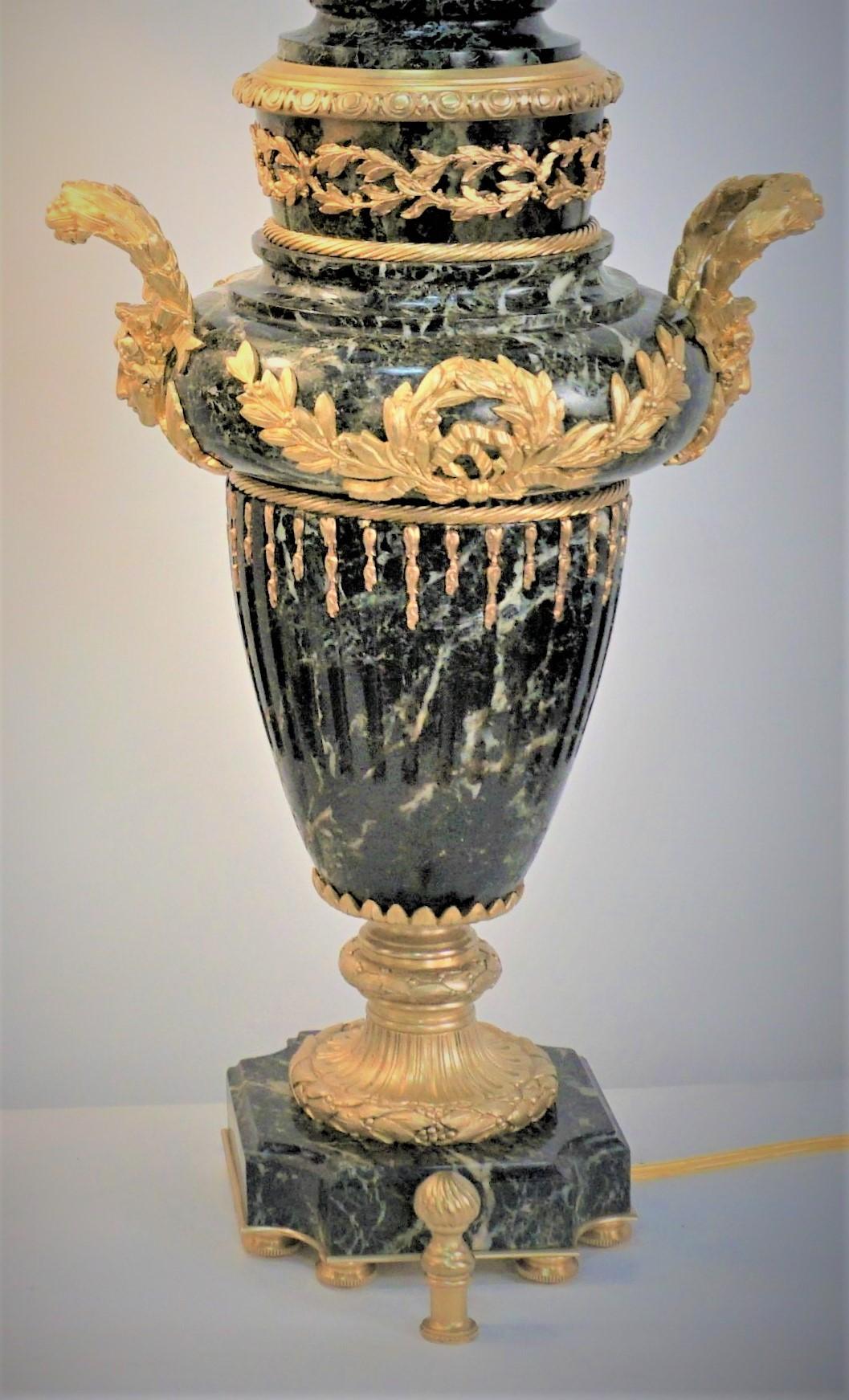 French Pair of 19th Century Gilt Bronze-Marble Urn Table Lamps