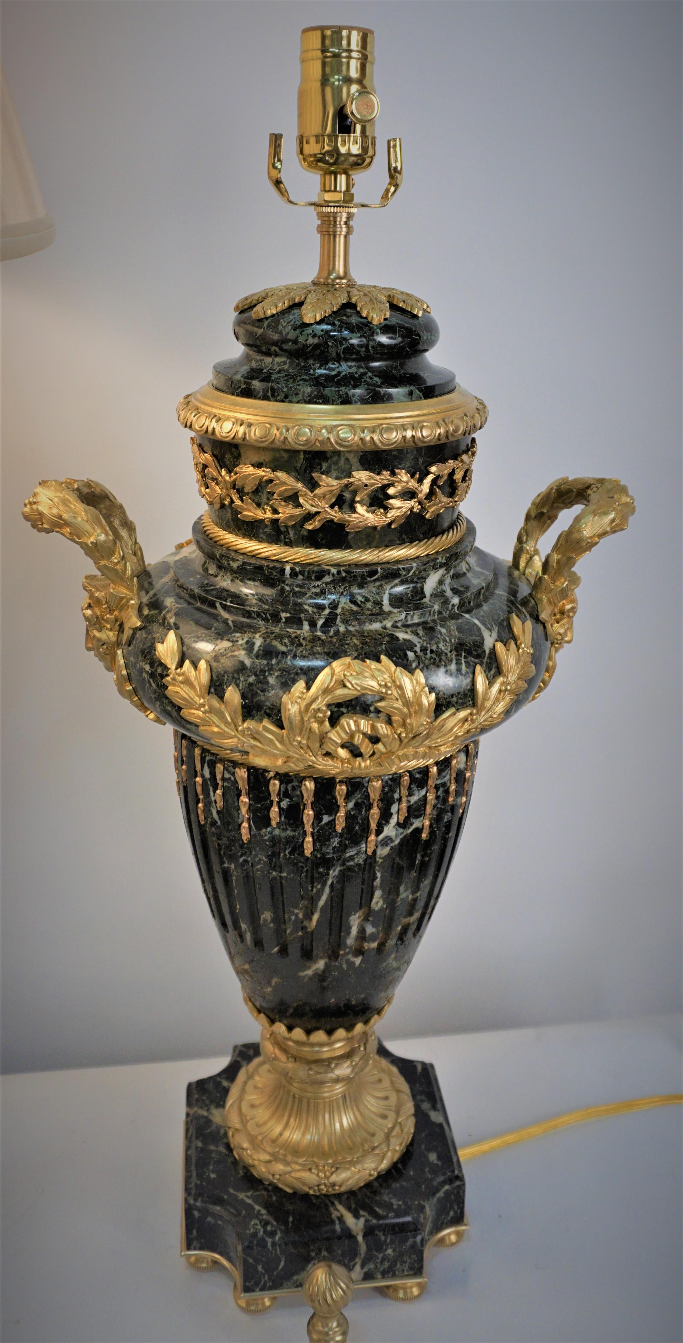 Pair of 19th Century Gilt Bronze-Marble Urn Table Lamps In Good Condition In Fairfax, VA
