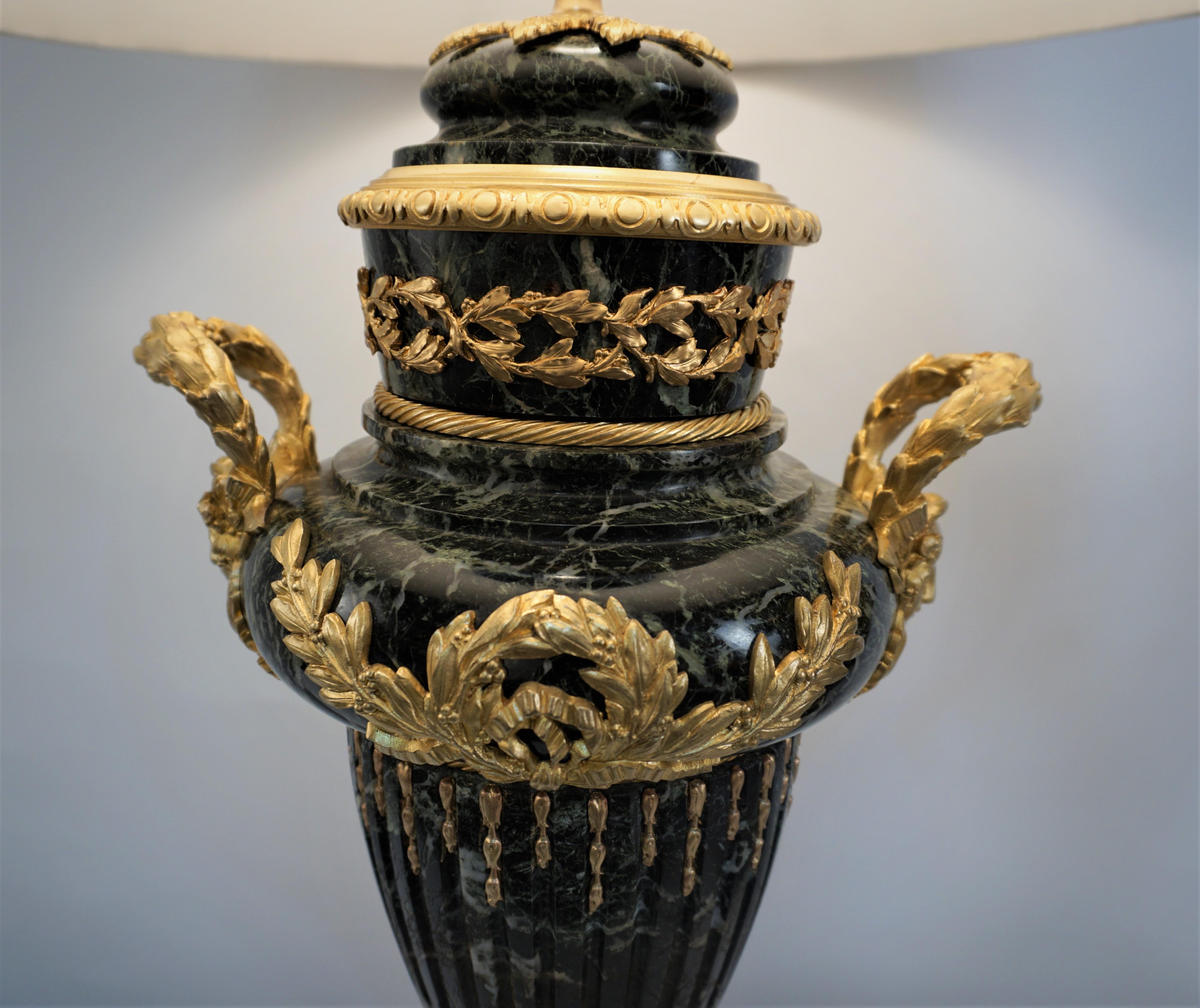 Pair of 19th Century Gilt Bronze-Marble Urn Table Lamps For Sale 1