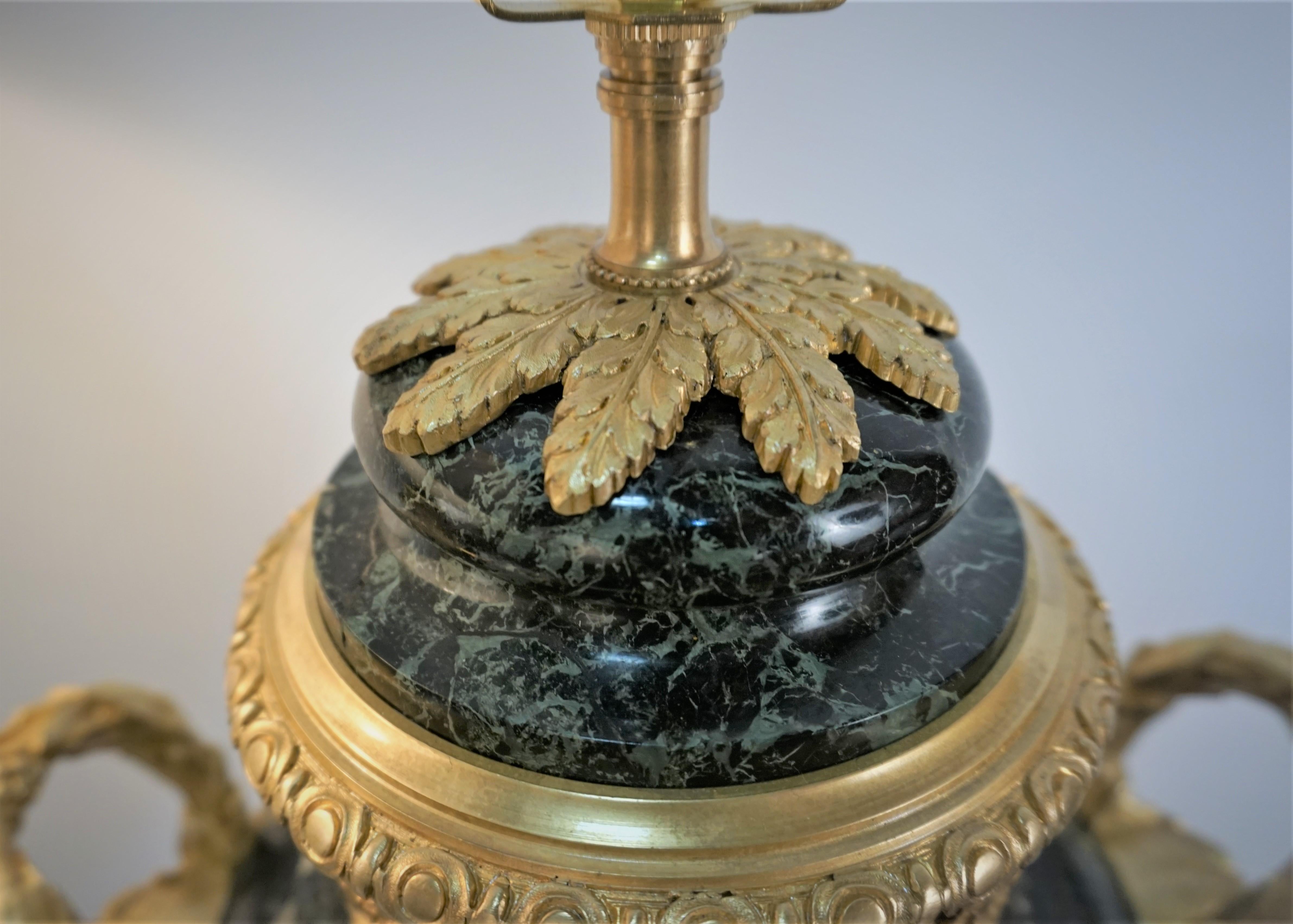 Pair of 19th Century Gilt Bronze-Marble Urn Table Lamps For Sale 2