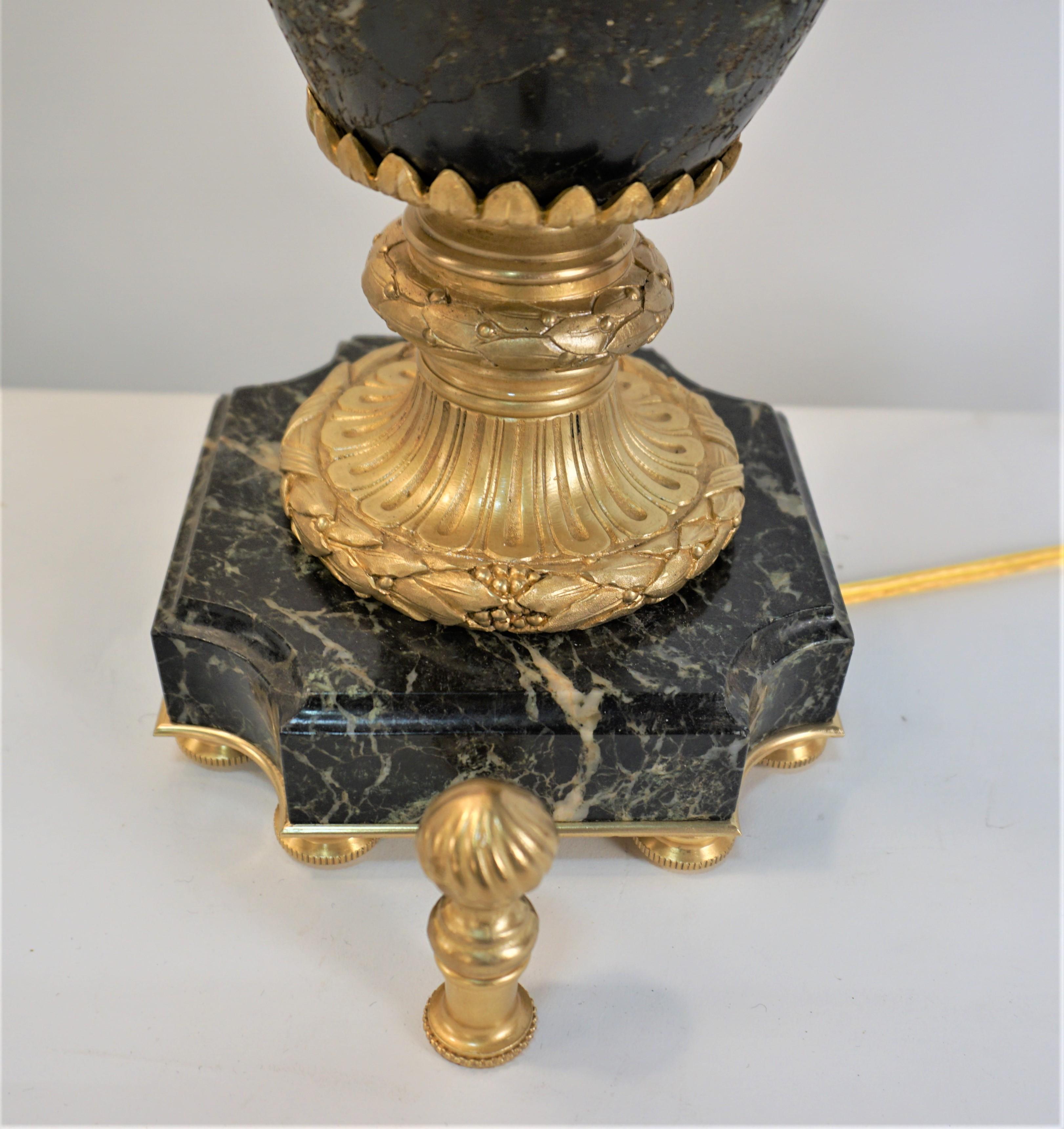 Pair of 19th Century Gilt Bronze-Marble Urn Table Lamps For Sale 3