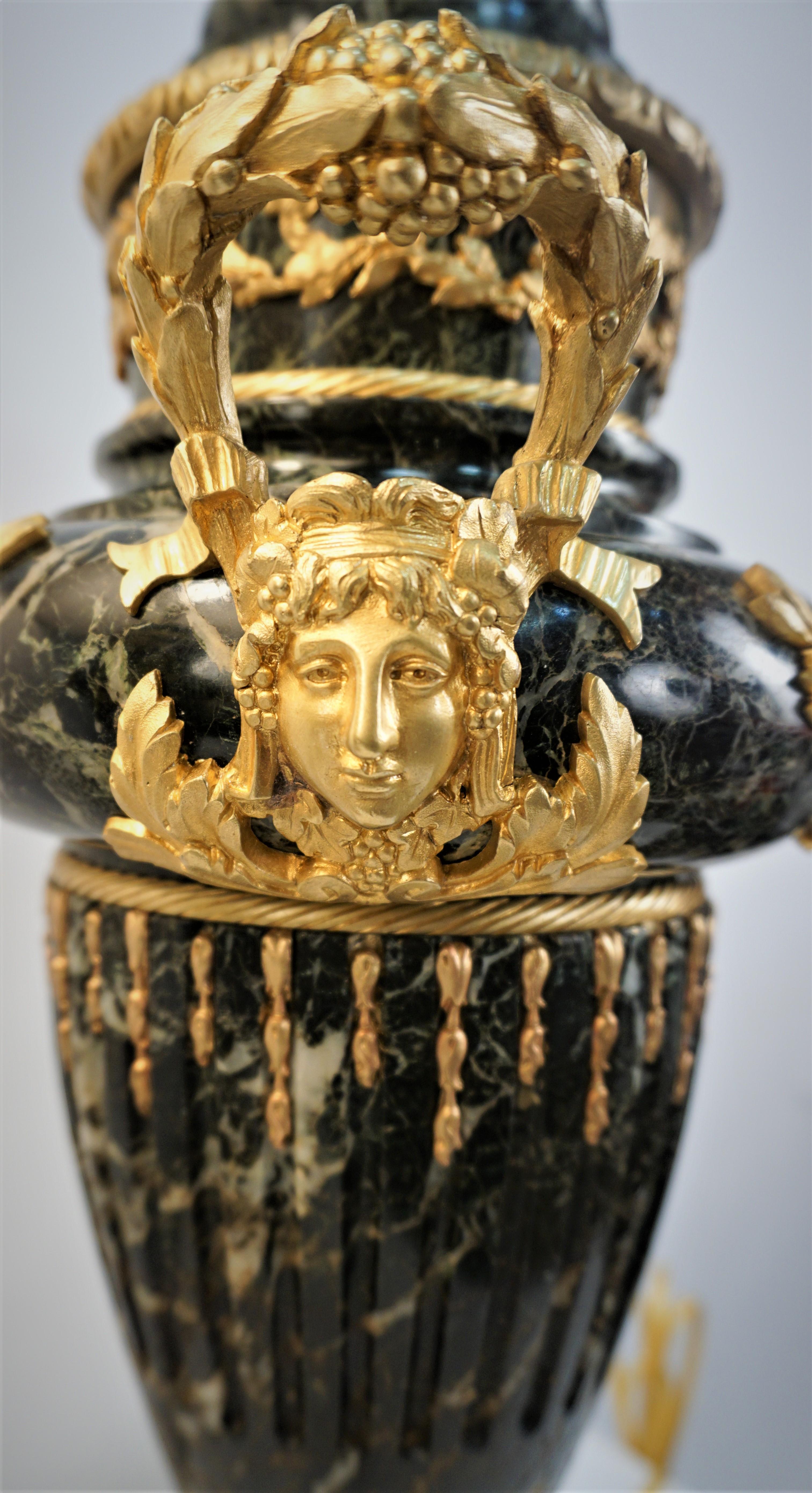 Pair of 19th Century Gilt Bronze-Marble Urn Table Lamps For Sale 4