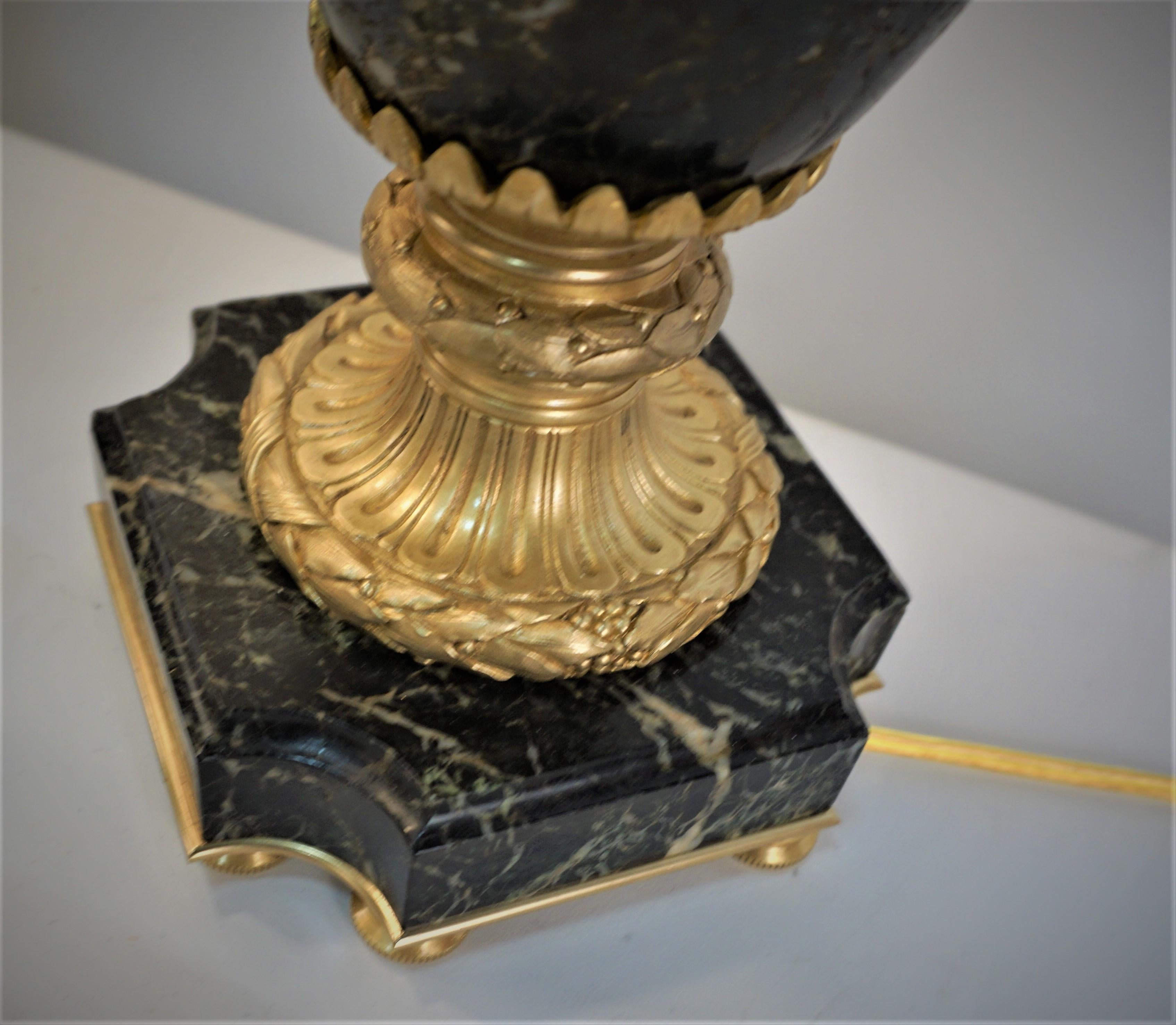 Pair of 19th Century Gilt Bronze-Marble Urn Table Lamps For Sale 5