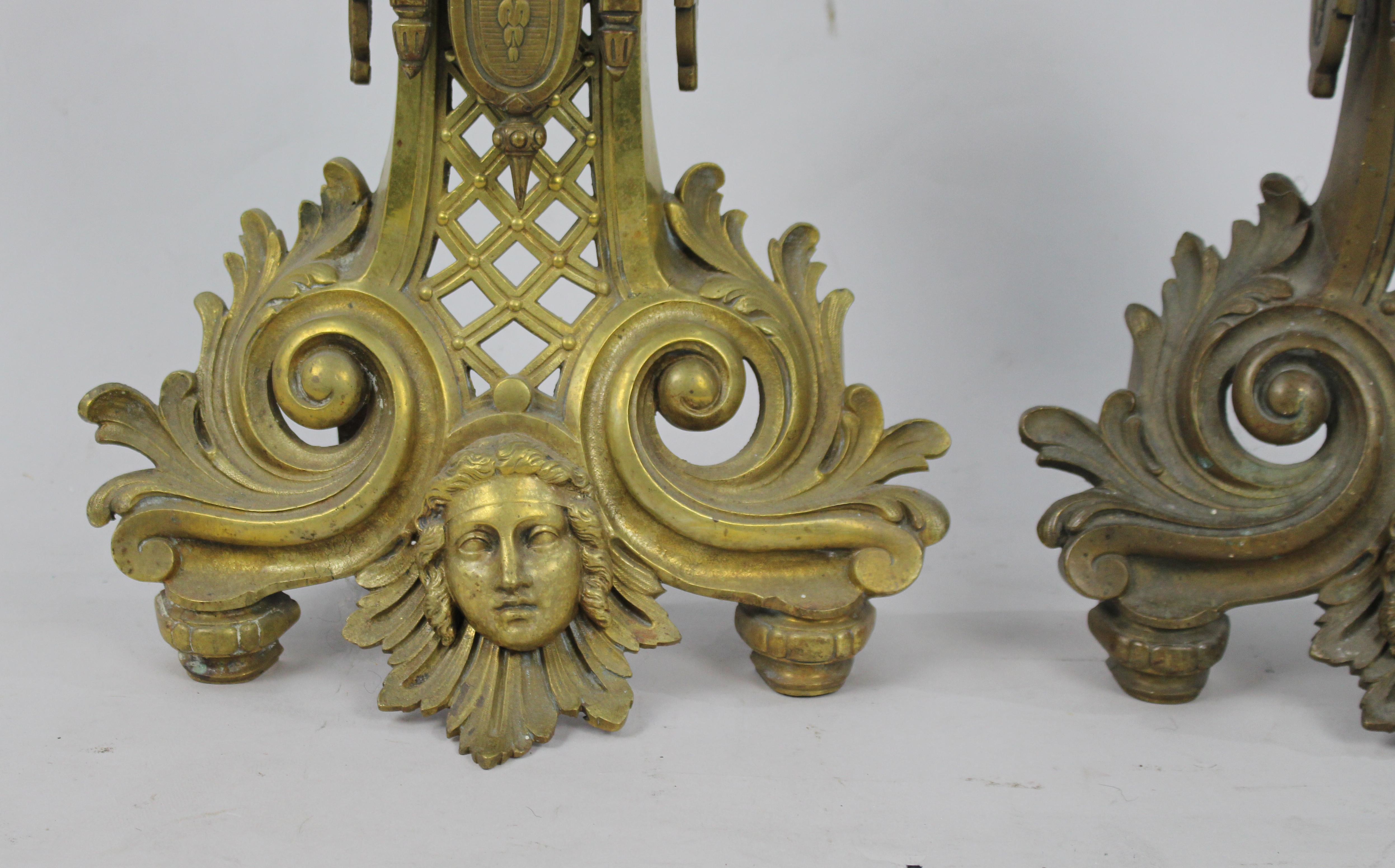 French Pair of 19th Century Gilt Bronze Neoclassical Fire Chenets c.1860 For Sale