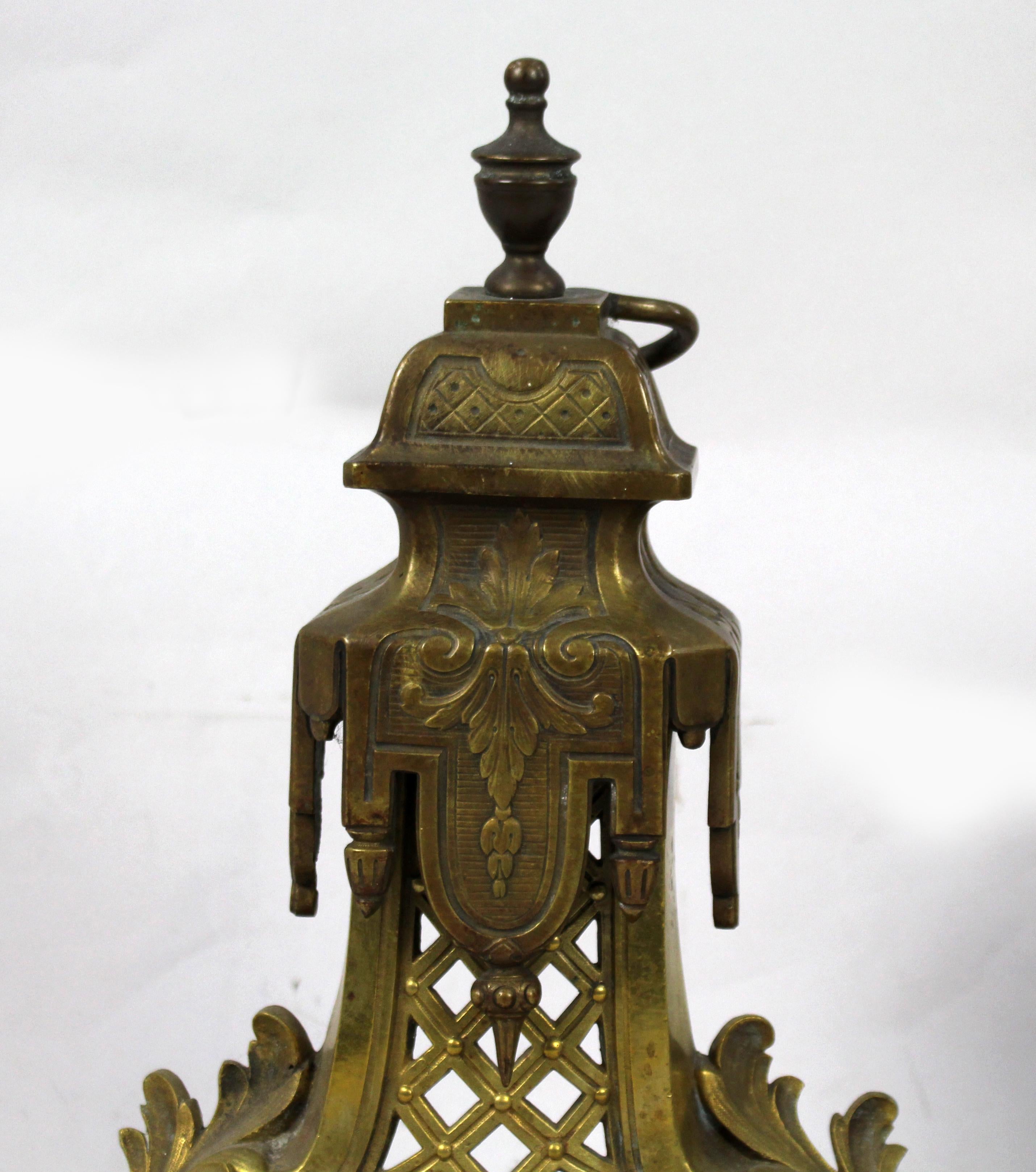 Pair of 19th Century Gilt Bronze Neoclassical Fire Chenets c.1860 In Good Condition For Sale In Worcester, GB