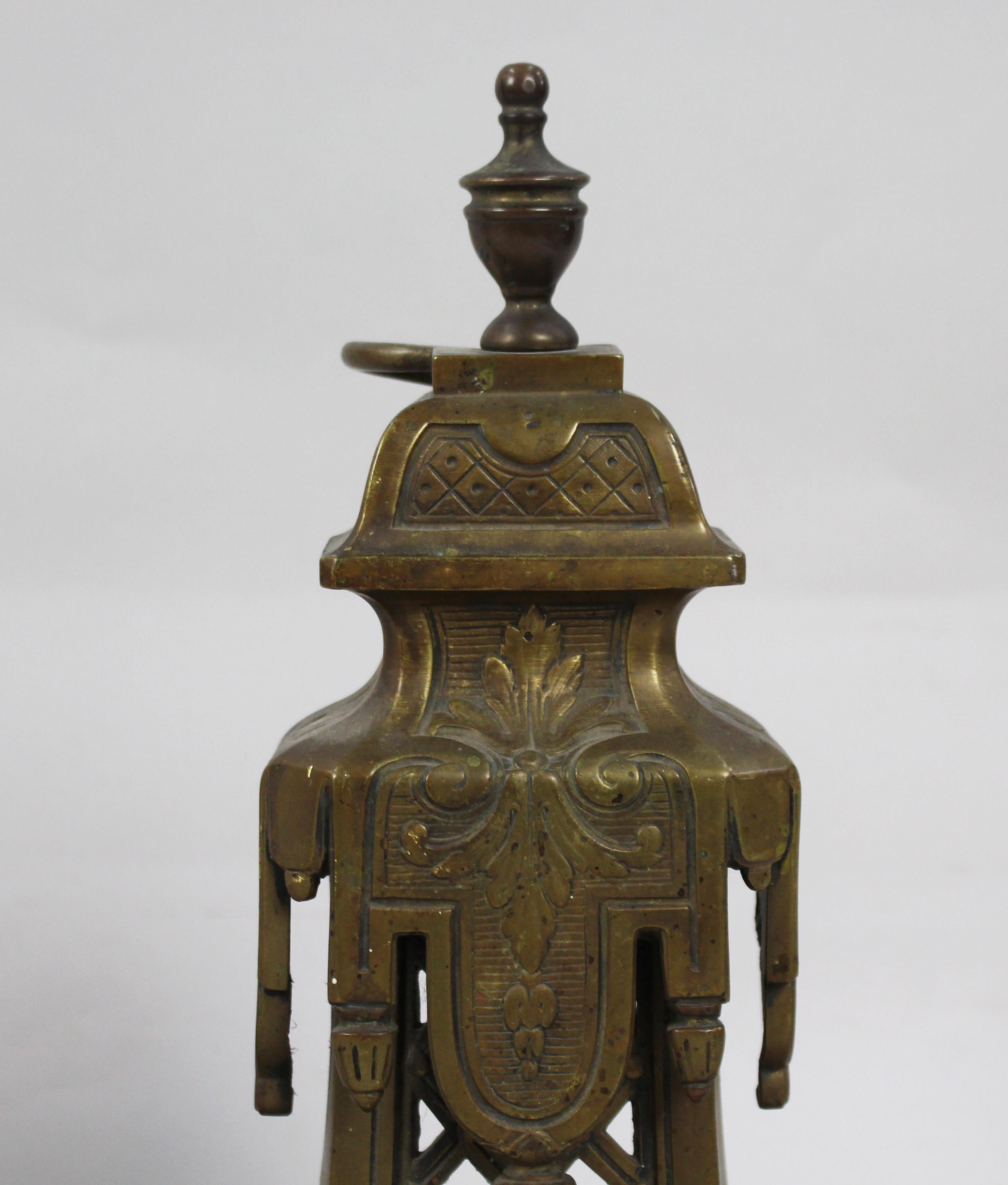 Brass Pair of 19th Century Gilt Bronze Neoclassical Fire Chenets c.1860 For Sale