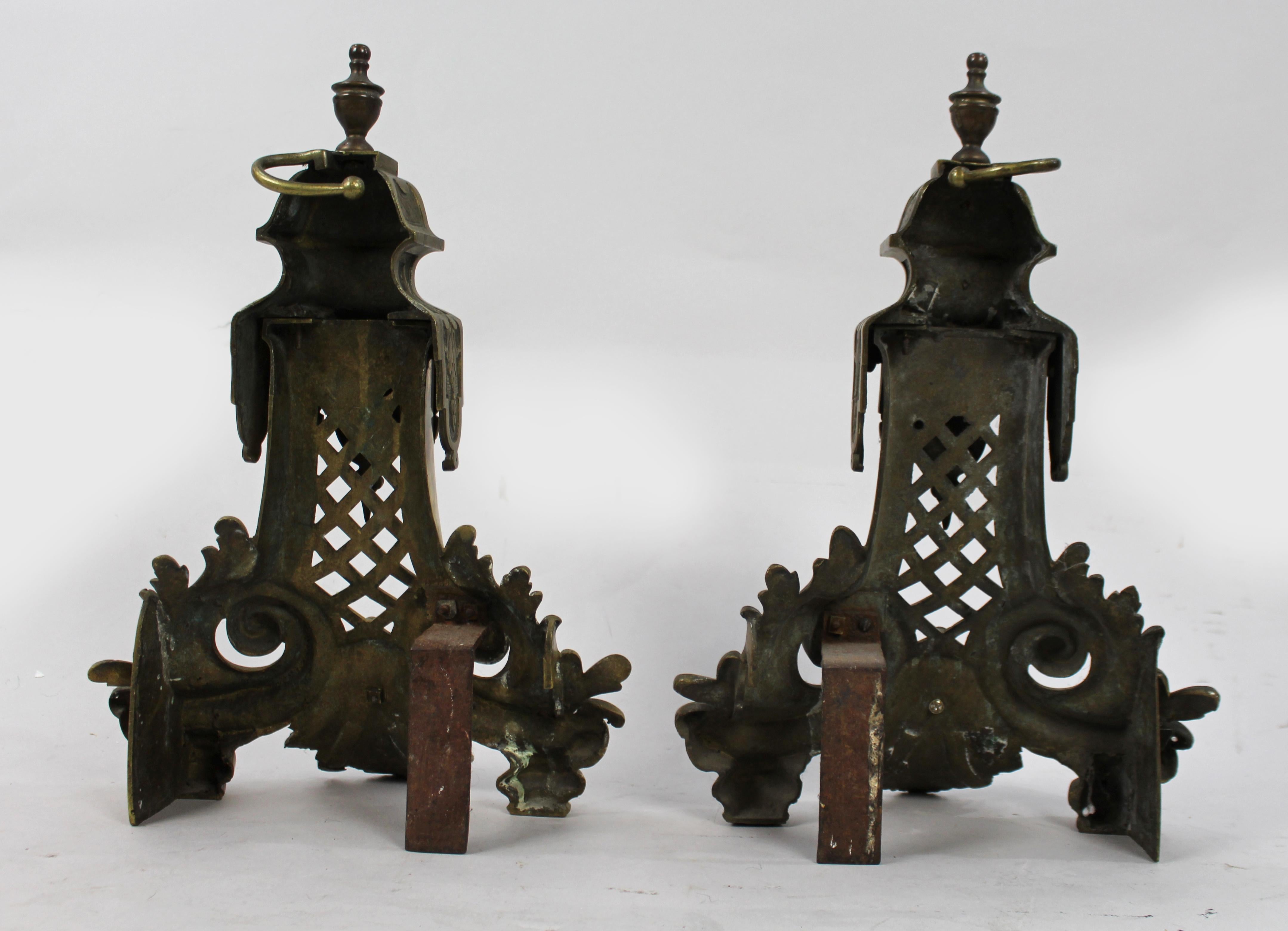 Pair of 19th Century Gilt Bronze Neoclassical Fire Chenets c.1860 For Sale 2