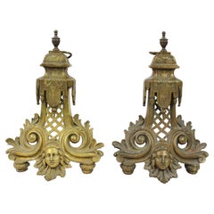 Antique Pair of 19th Century Gilt Bronze Neoclassical Fire Chenets c.1860