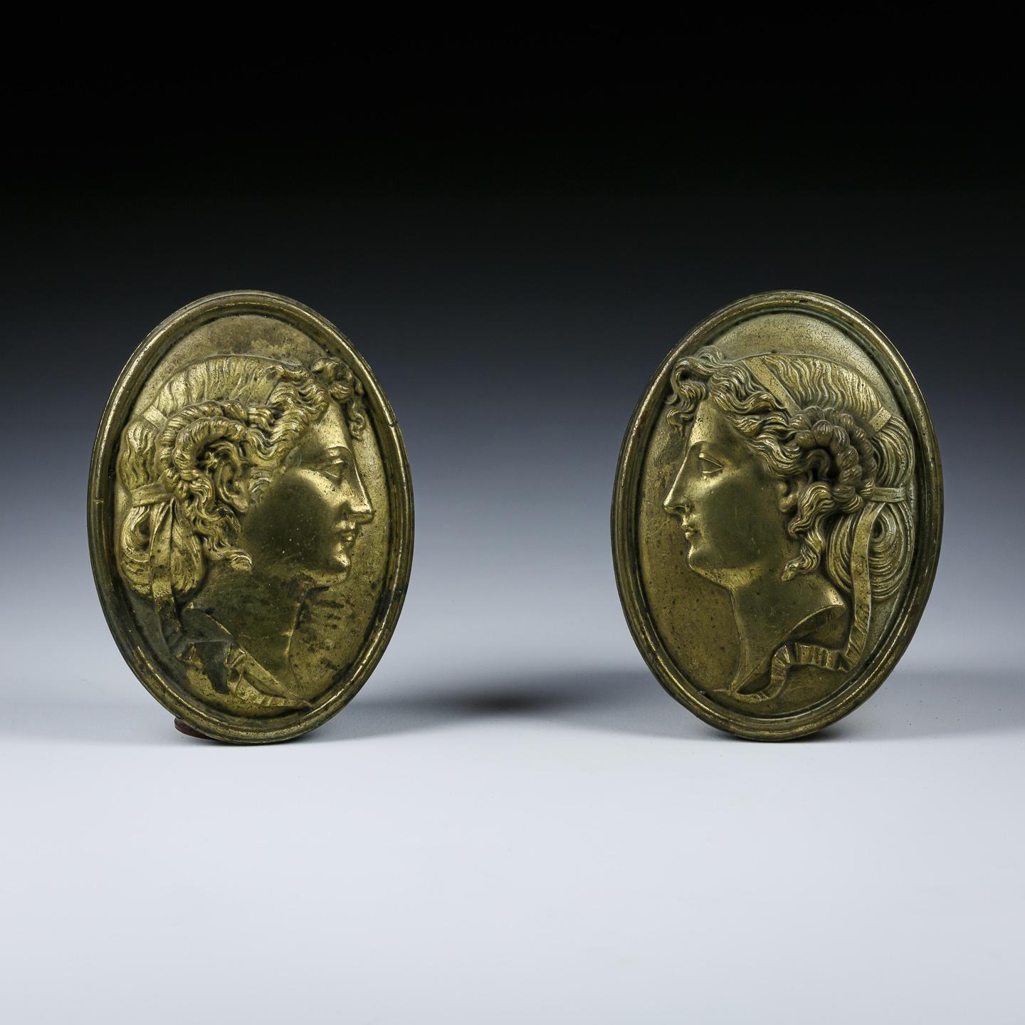 Pair of gilt bronze Grand Tour relief portrait plaques. Good patination and excellent casting. Clearly from one of the prominent foundries. Italy, circa 1860.