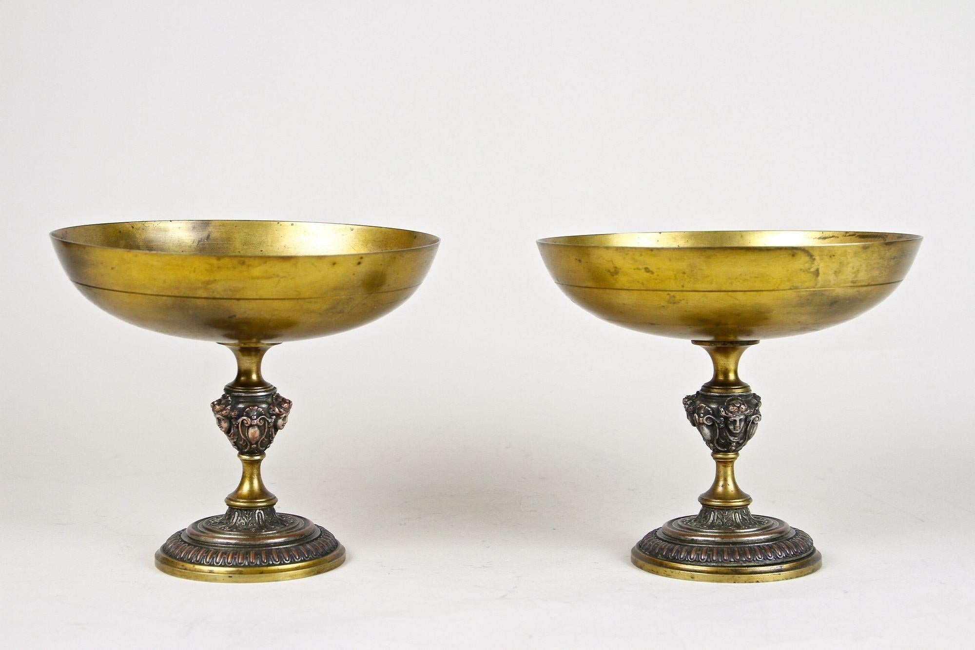 Art Nouveau Pair of 19th Century Gilt Bronze/ Silvered Copper Centerpieces, Austria ca. 1880