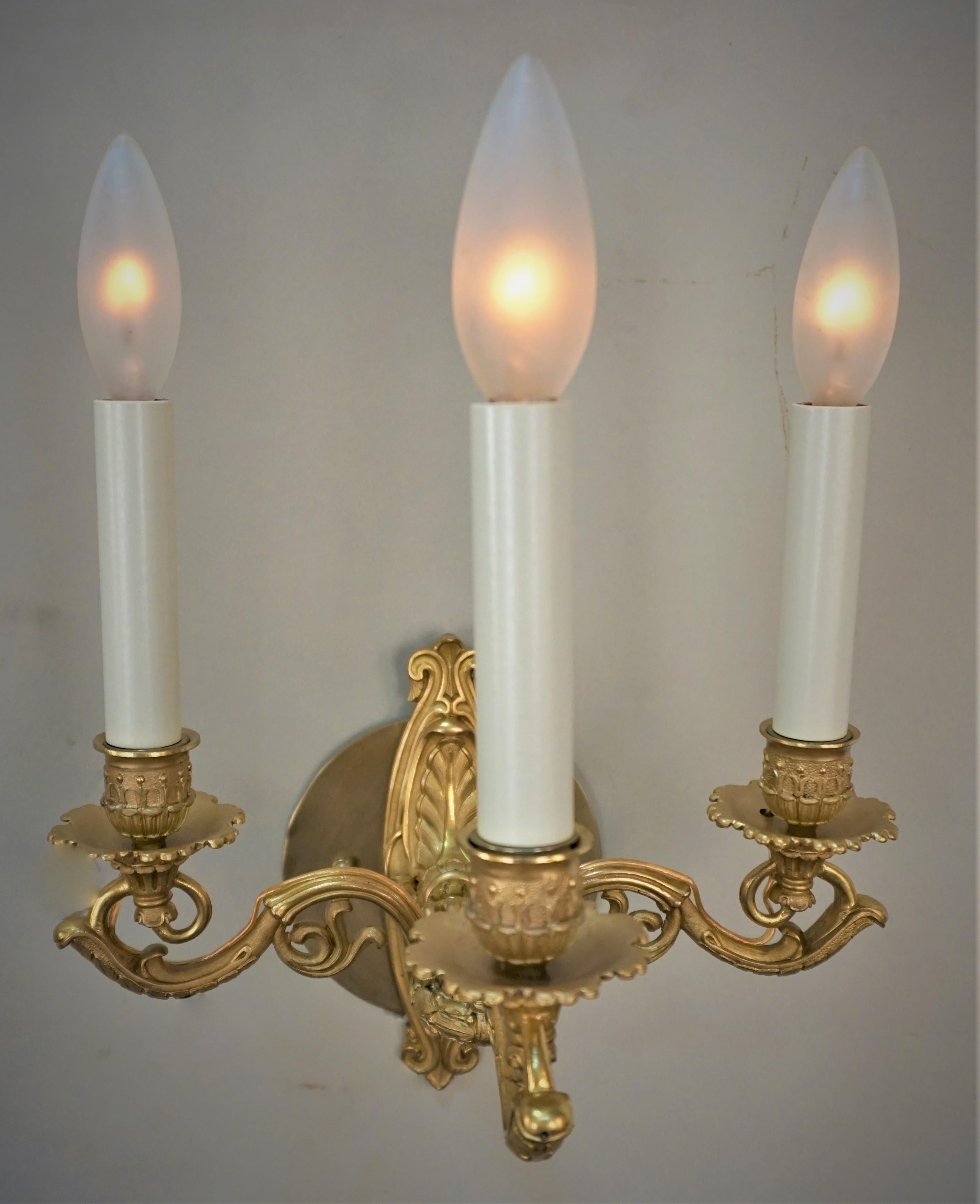 French Pair of 19th Century Gilt Bronze Wall Sconces For Sale