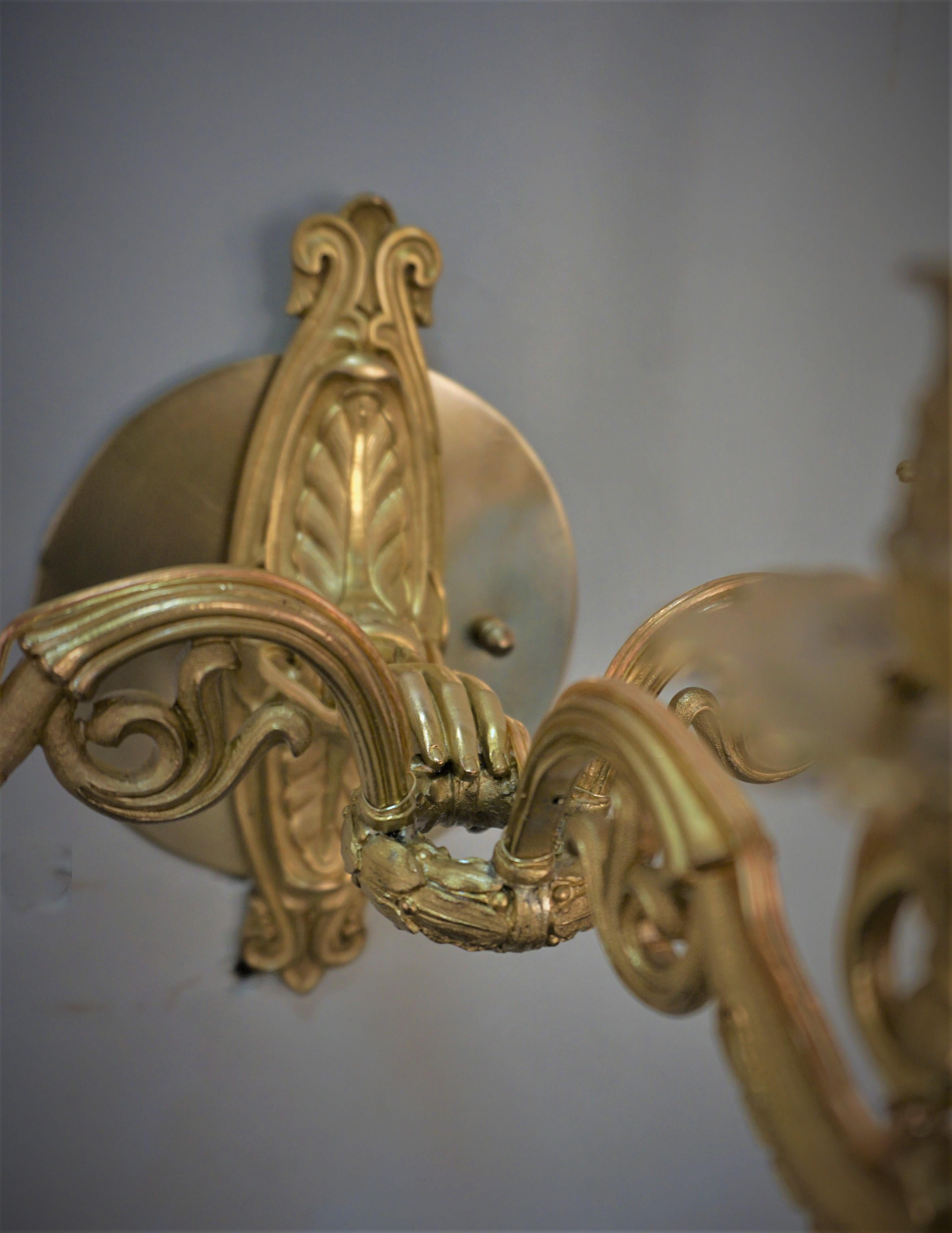 Pair of 19th Century Gilt Bronze Wall Sconces In Good Condition For Sale In Fairfax, VA