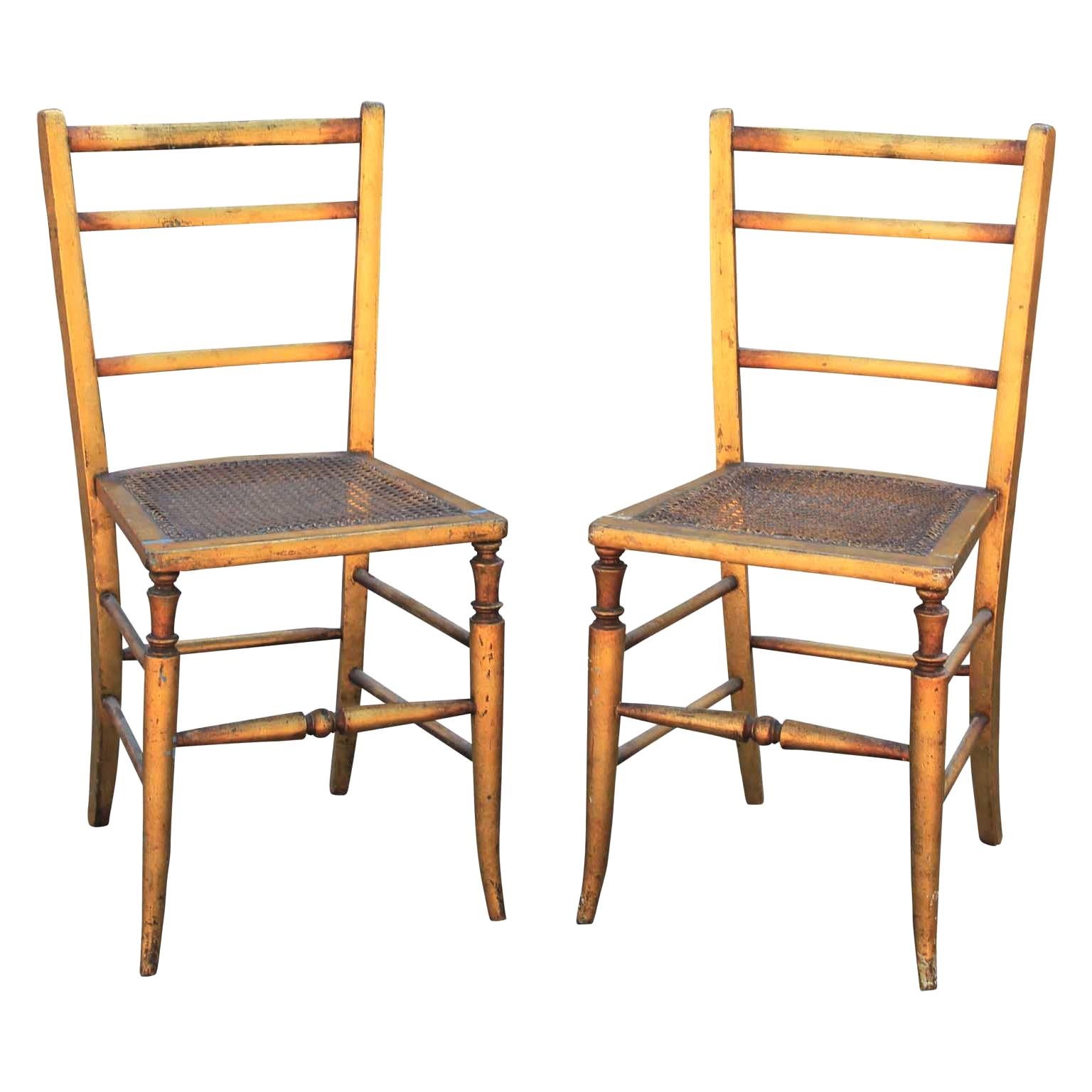 Pair of 19th Century Gilt Cane Side Ladder Back Chairs