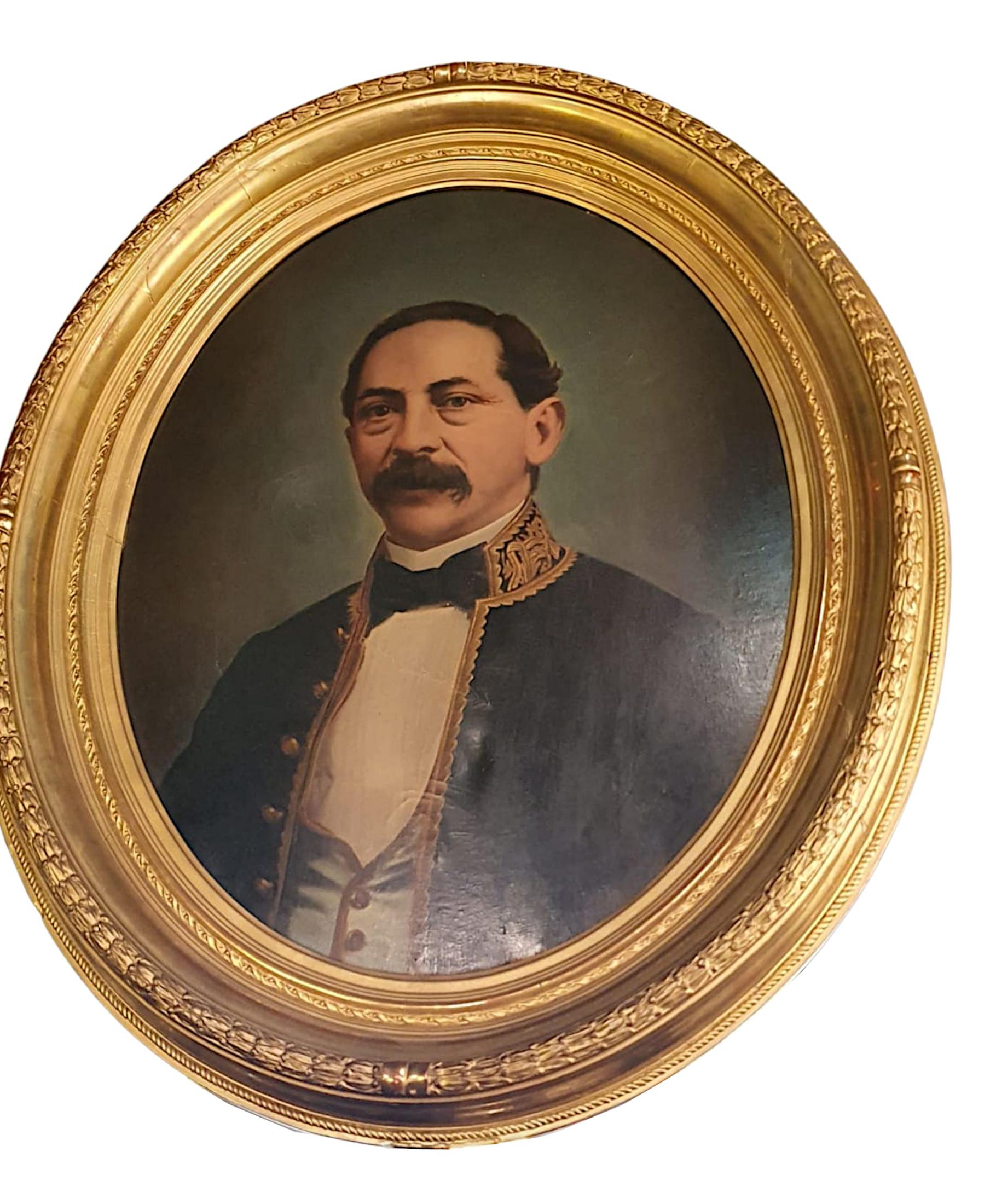 Anglais Paire de portraits à l'huile sur toile encadrés et dorés du 19ème siècle en vente