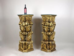 Pair of 19th Century Gilt Italian Pedestals Hand Carved, Italy circa 1820