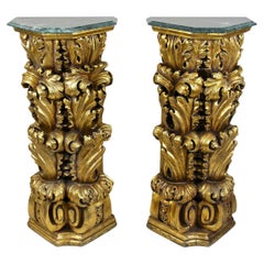 Pair of 19th Century Gilt Italian Pedestals Hand Carved, Italy circa 1820