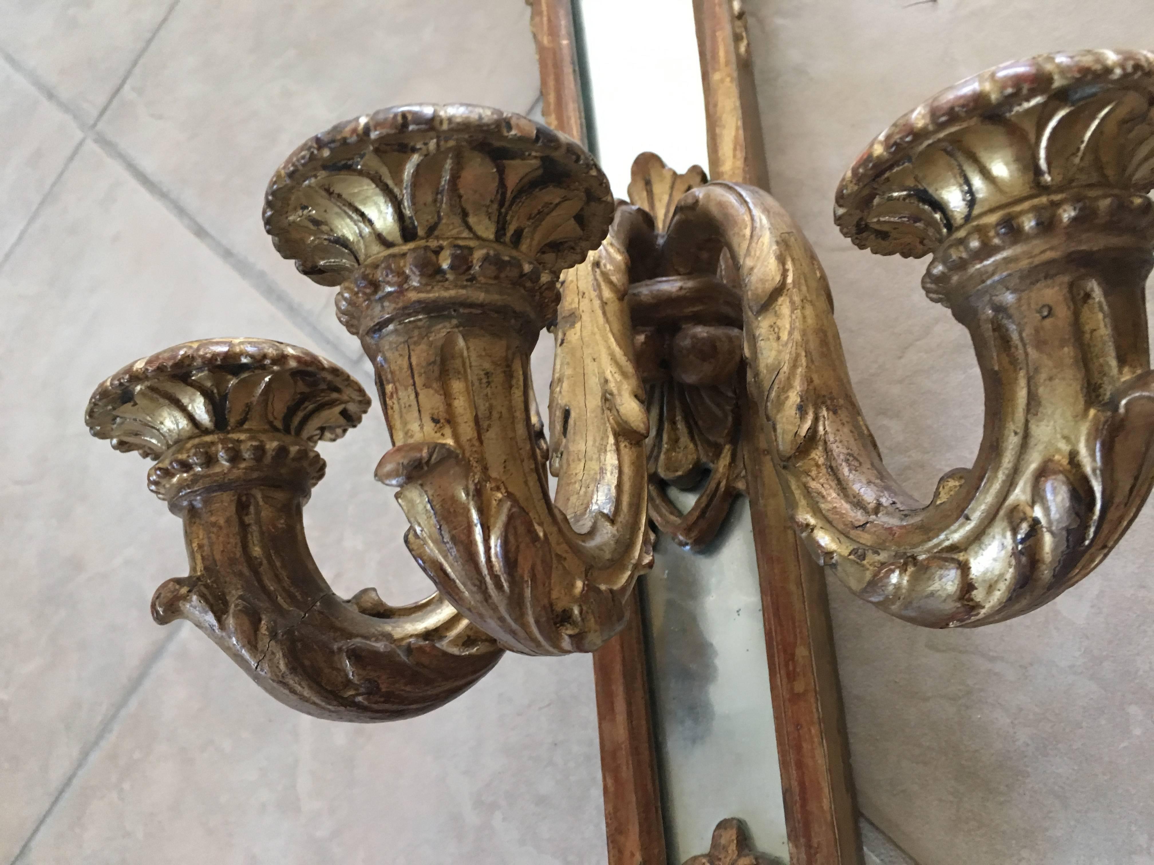 Pair of 19th Century Gilt Louis XVI Candle Mirrored Sconces 5
