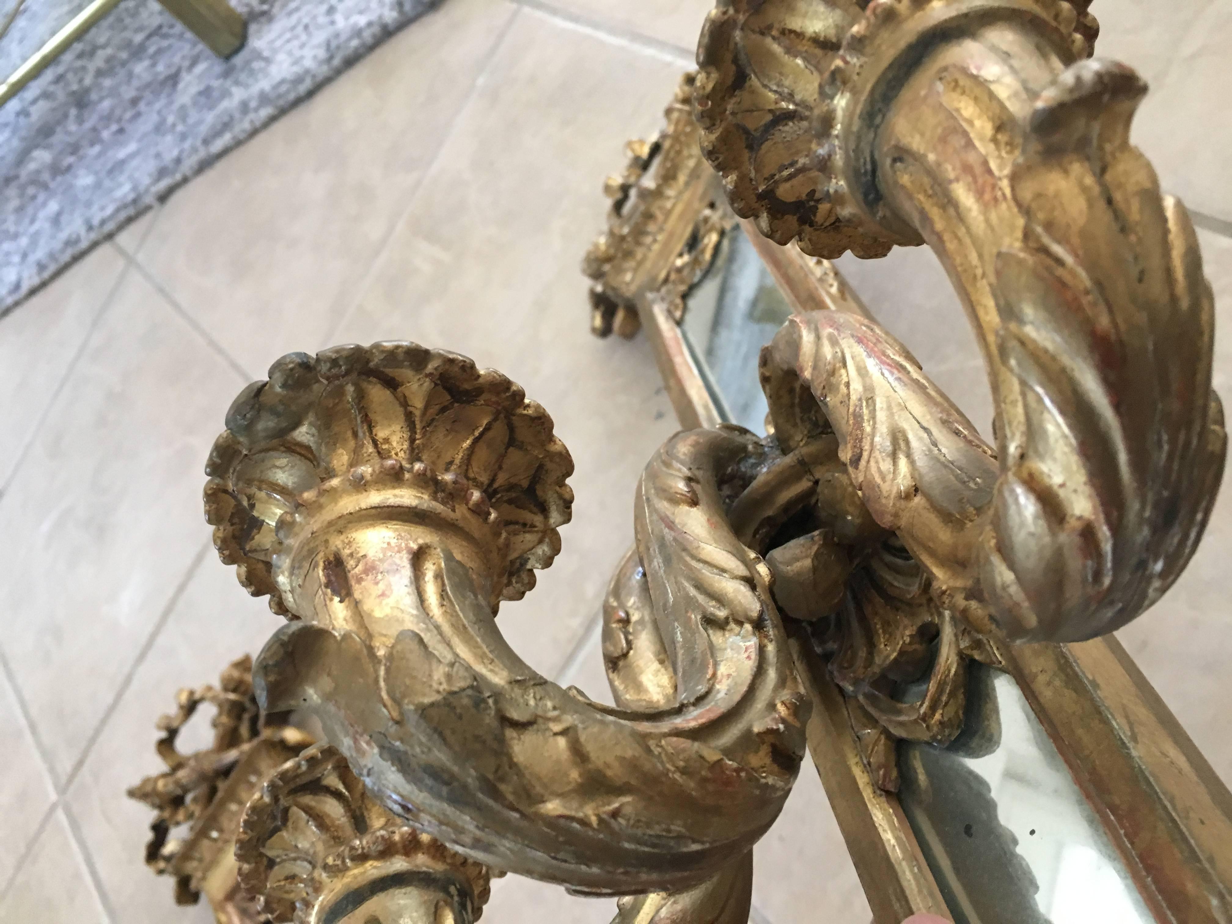 Pair of 19th Century Gilt Louis XVI Candle Mirrored Sconces 7