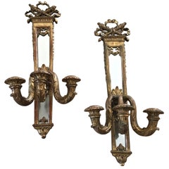 Pair of 19th Century Gilt Louis XVI Candle Mirrored Sconces