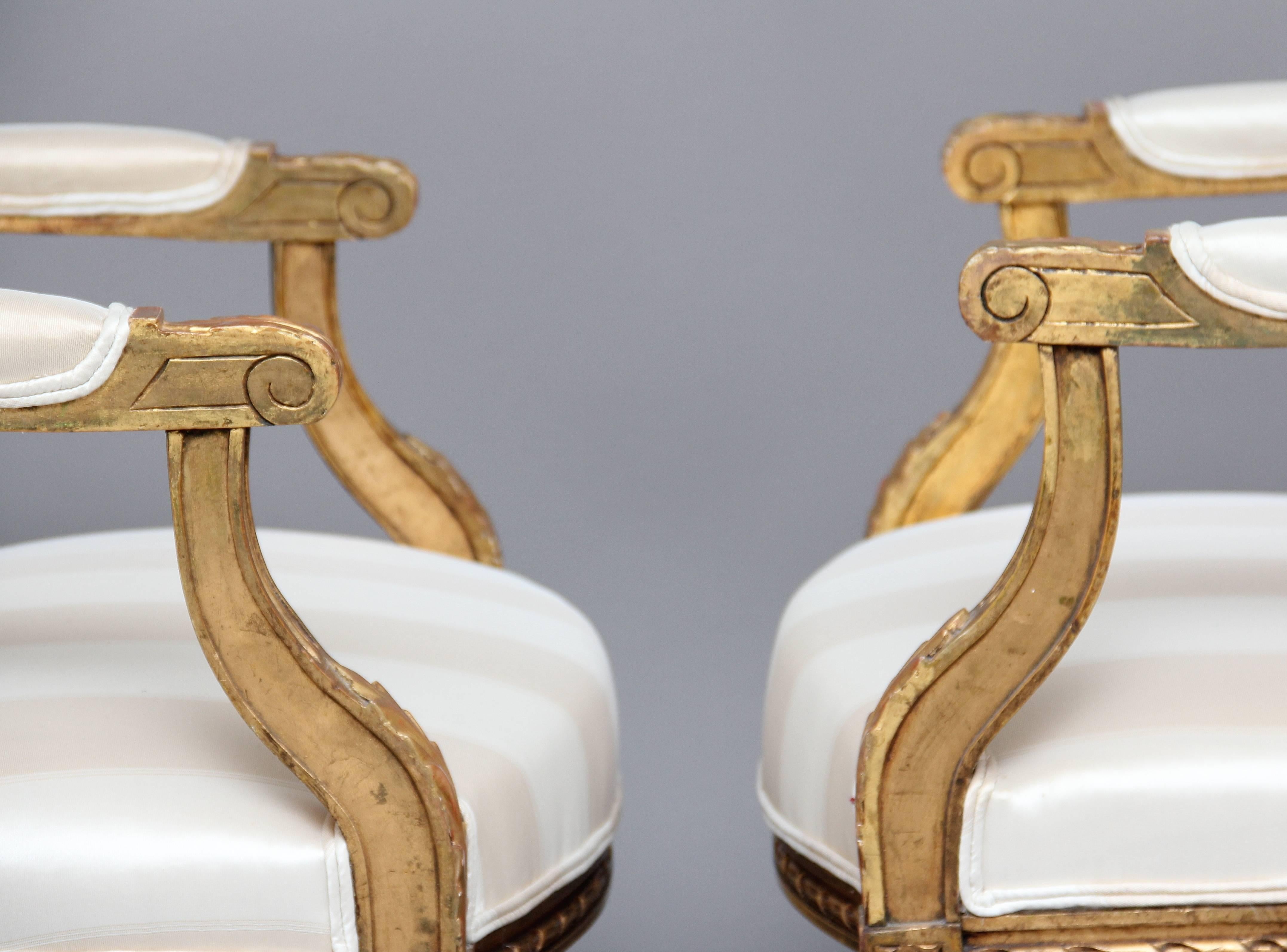 Late 19th Century Pair of 19th Century Giltwood and Carved Armchairs