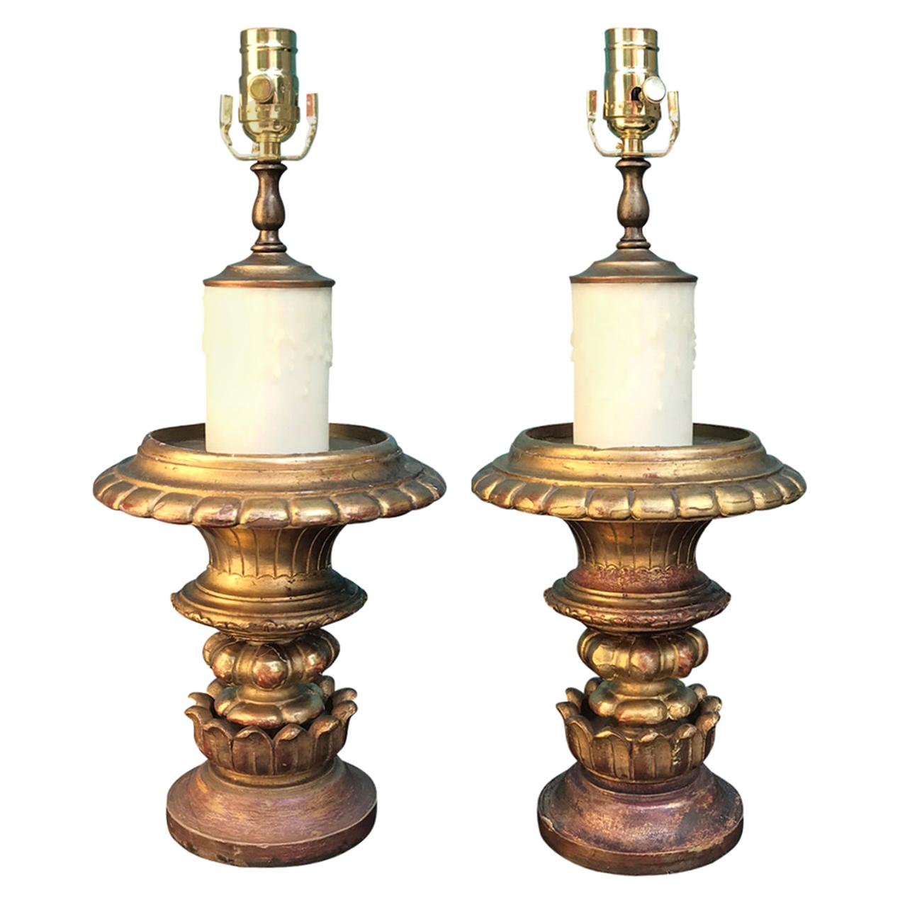Pair of 19th Century Giltwood and Gesso Urns as Lamps