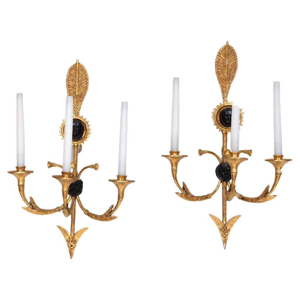 Pair of 19th Century Giltwood and Iron Swedish Neoclassical Sconces