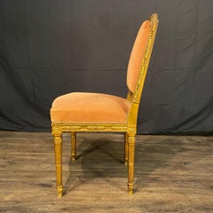 Pair of 19th Century Giltwood and Mohair Side Chairs from Salon Set