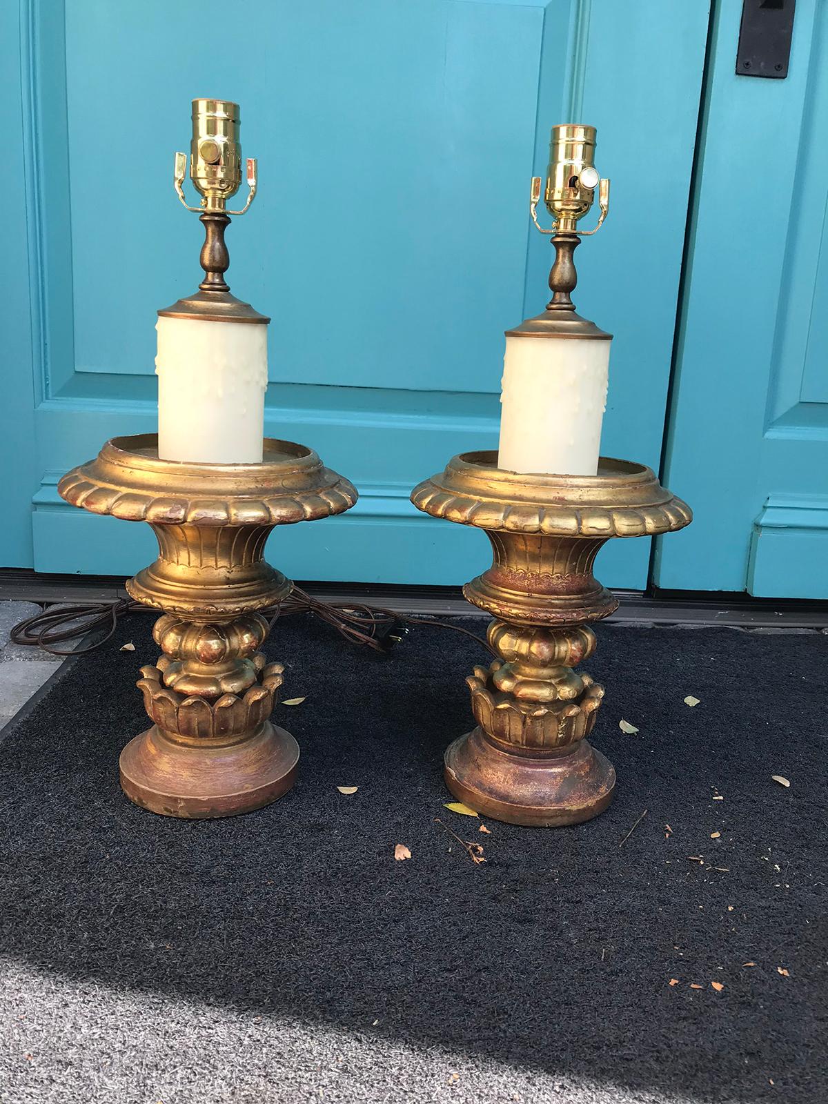 Pair of 19th century giltwood and gesso urns as lamps
Brand new wiring.