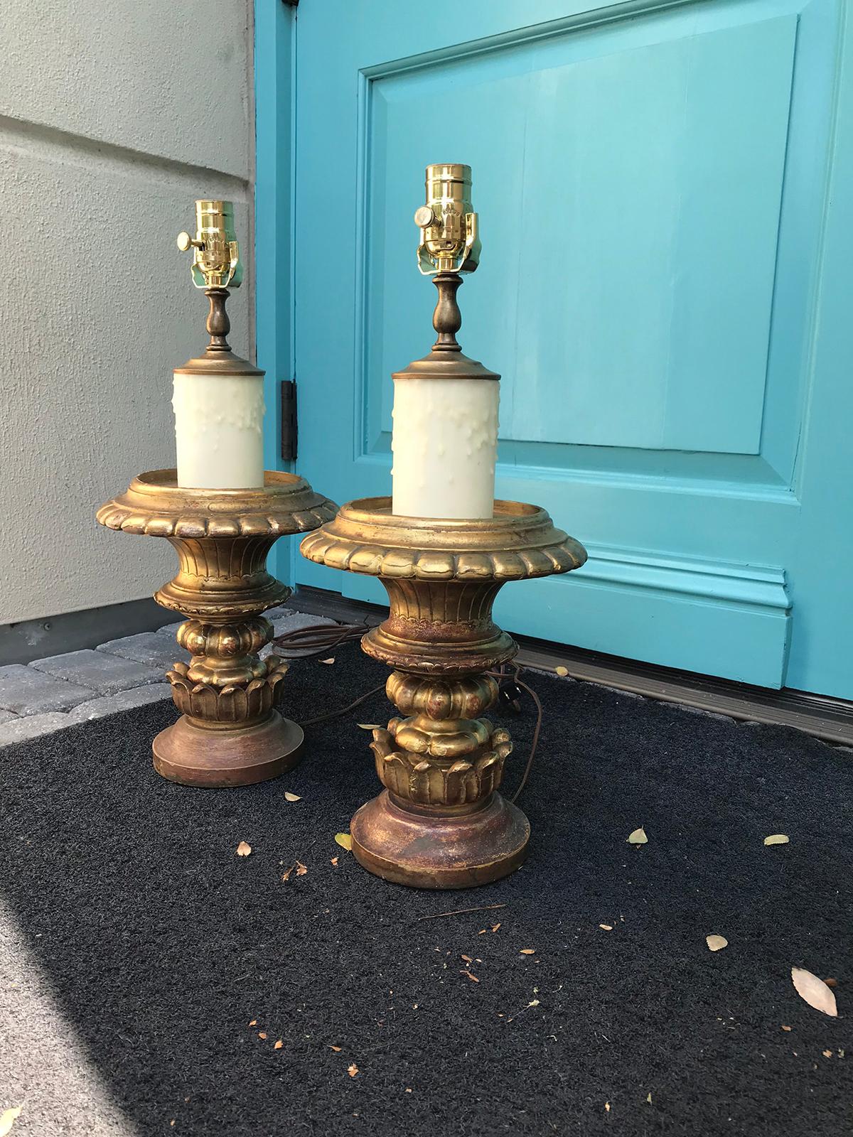 Pair of 19th Century Giltwood and Gesso Urns as Lamps In Good Condition In Atlanta, GA
