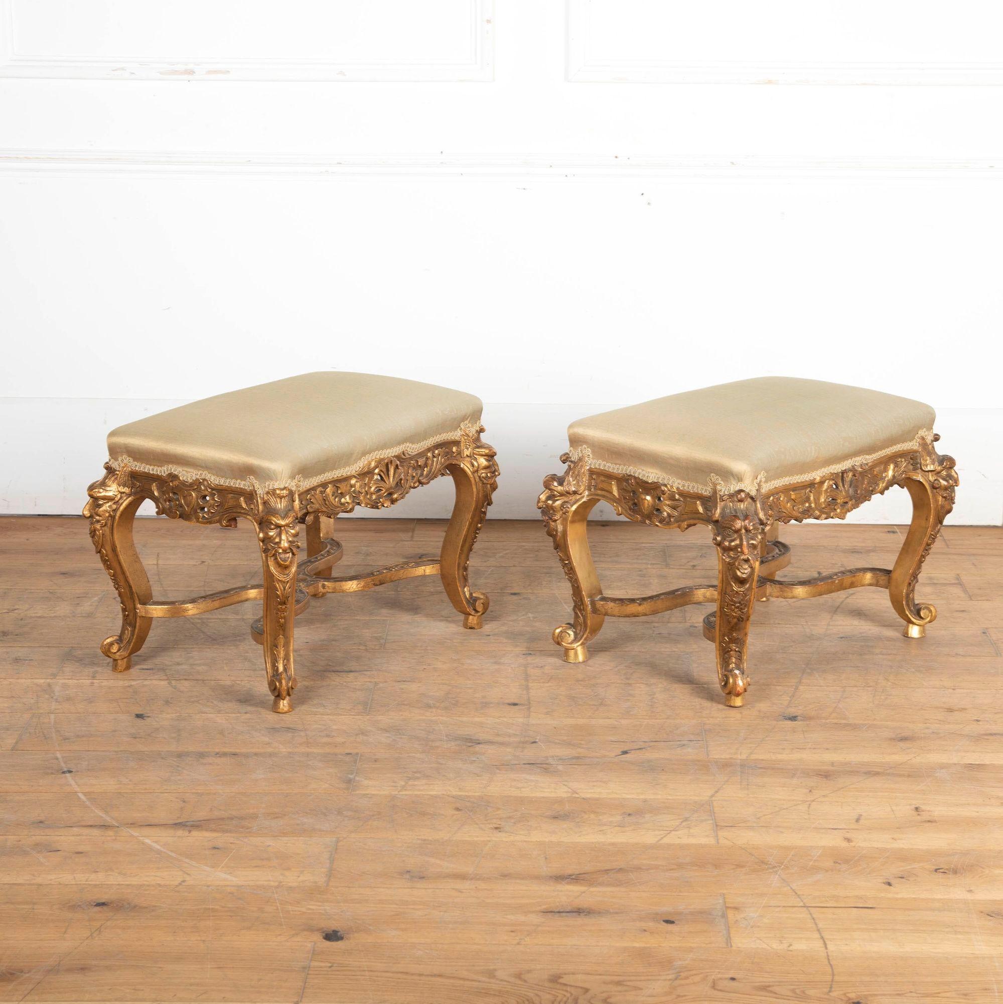 Pair of 19th Century Giltwood Stools In Fair Condition For Sale In Gloucestershire, GB