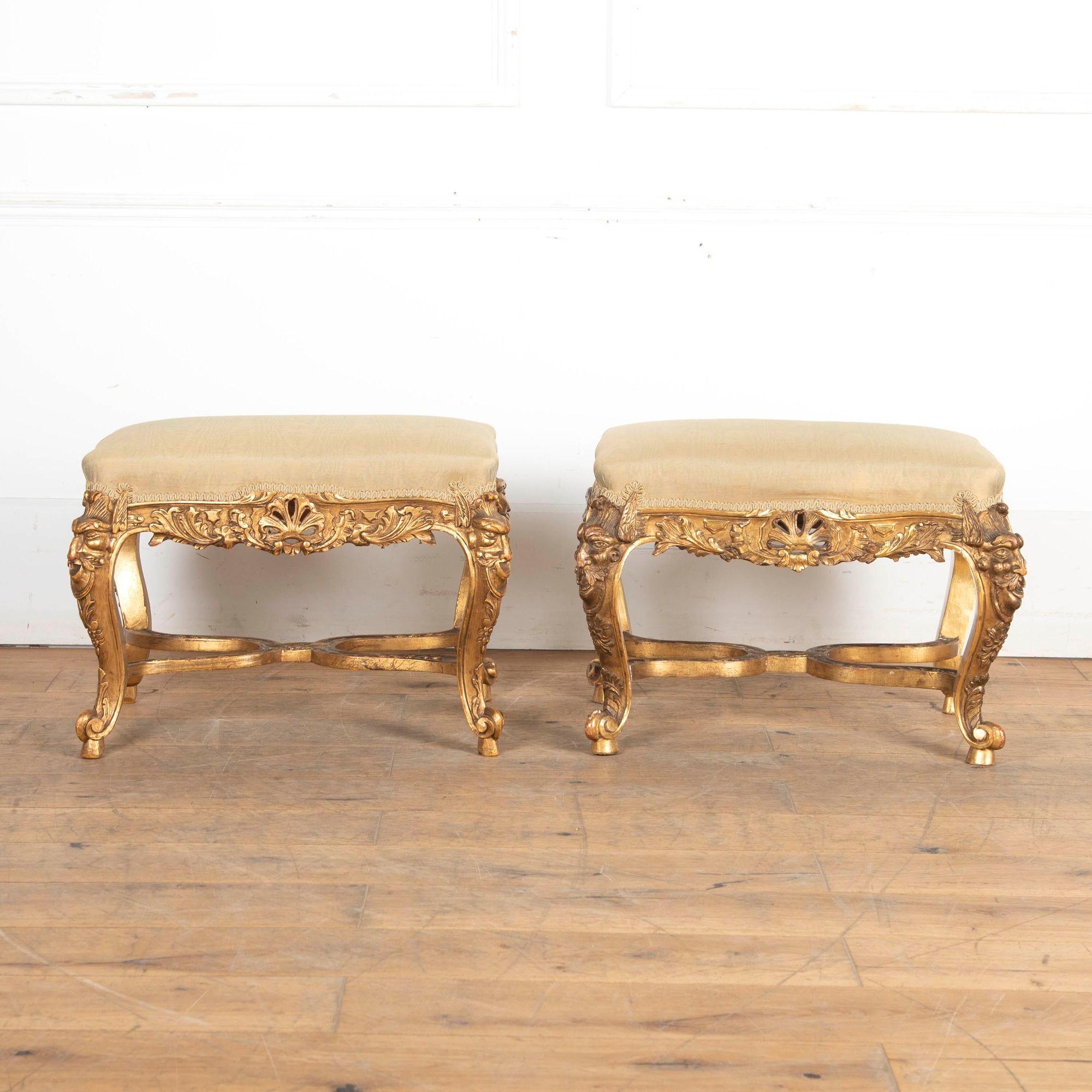 Pair of 19th Century Giltwood Stools For Sale 2