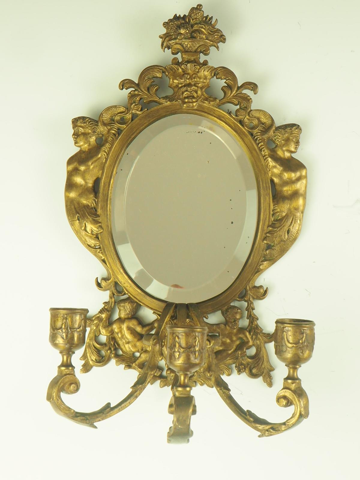 Rococo Pair of 19th Century 'Girandole' Italian Mirrored Wall Sconces