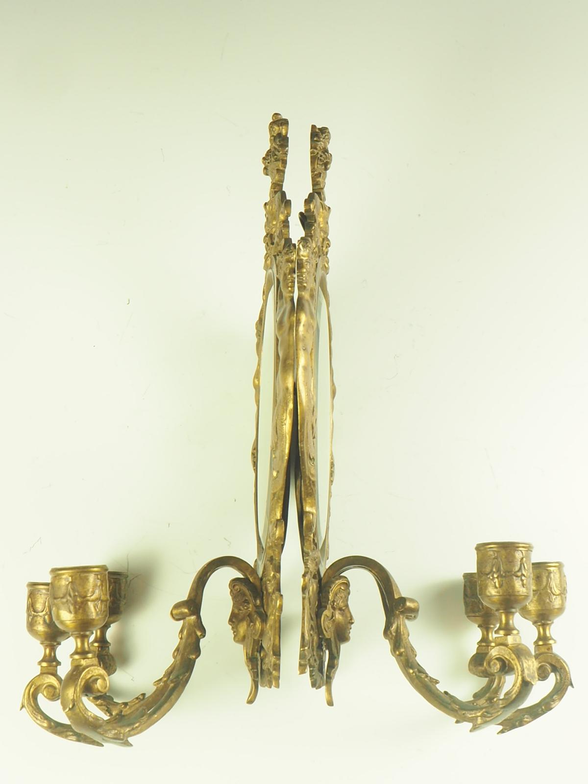 Brass Pair of 19th Century 'Girandole' Italian Mirrored Wall Sconces