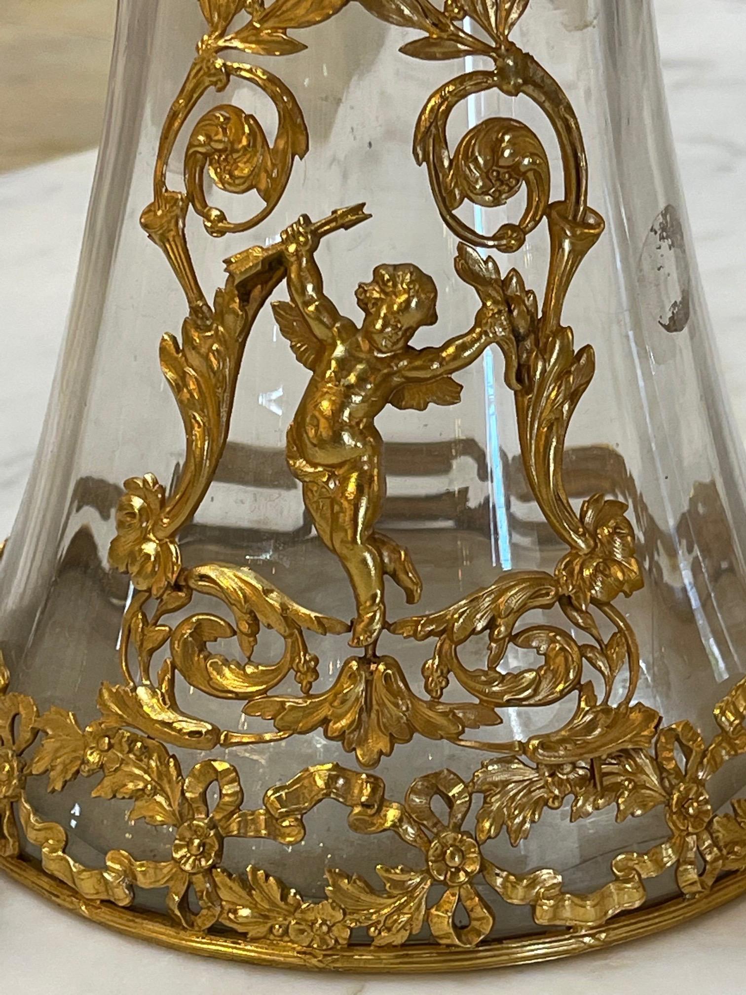Pair of 19th Century Glass and Dore Bronze Vases In Good Condition In Dallas, TX
