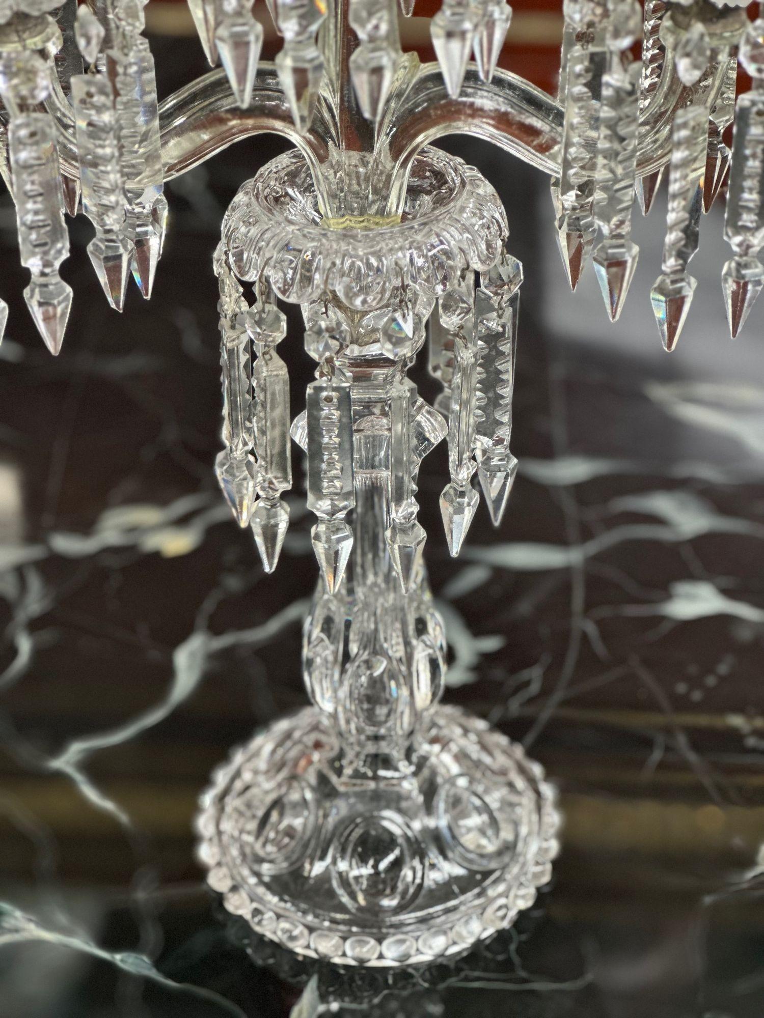 French Pair of 19th Century Glass Obelisk Candelabras by Baccarat For Sale