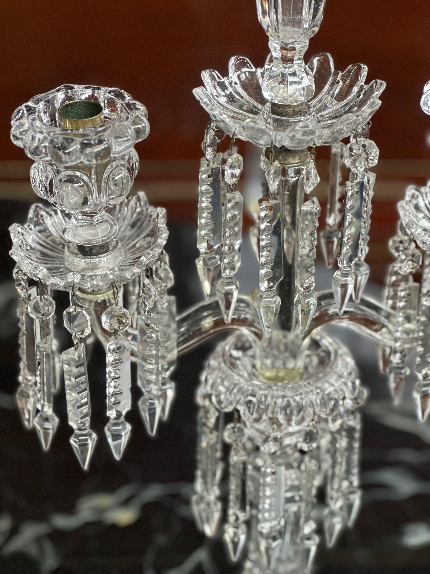 Pair of 19th Century Glass Obelisk Candelabras by Baccarat In Good Condition For Sale In Los Angeles, CA