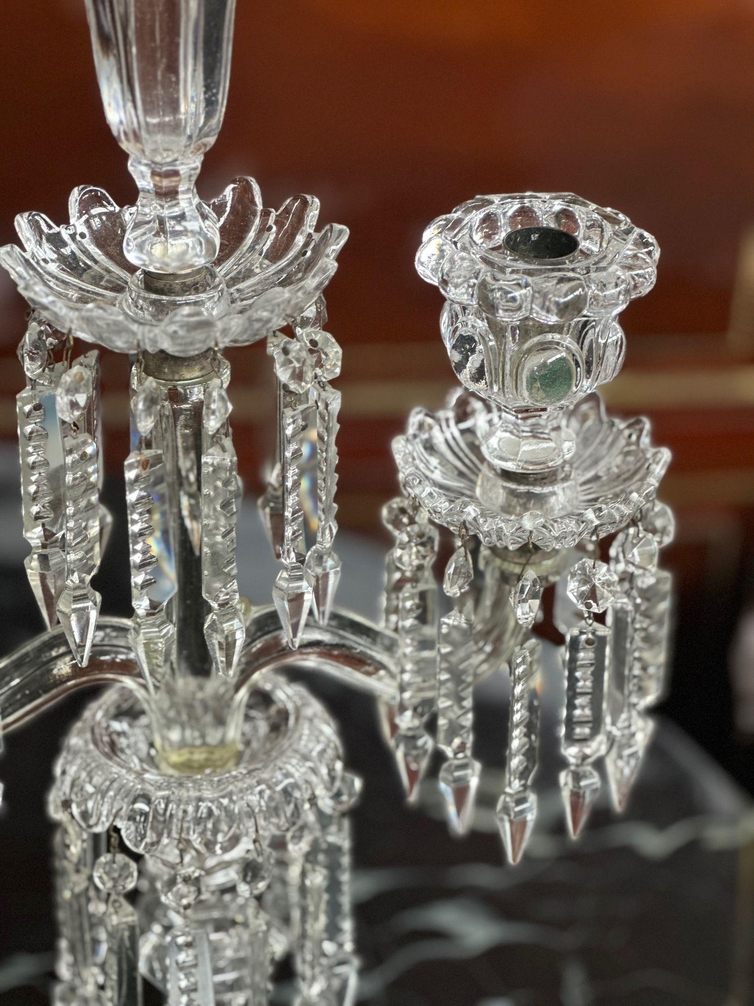 Pair of 19th Century Glass Obelisk Candelabras by Baccarat For Sale 1