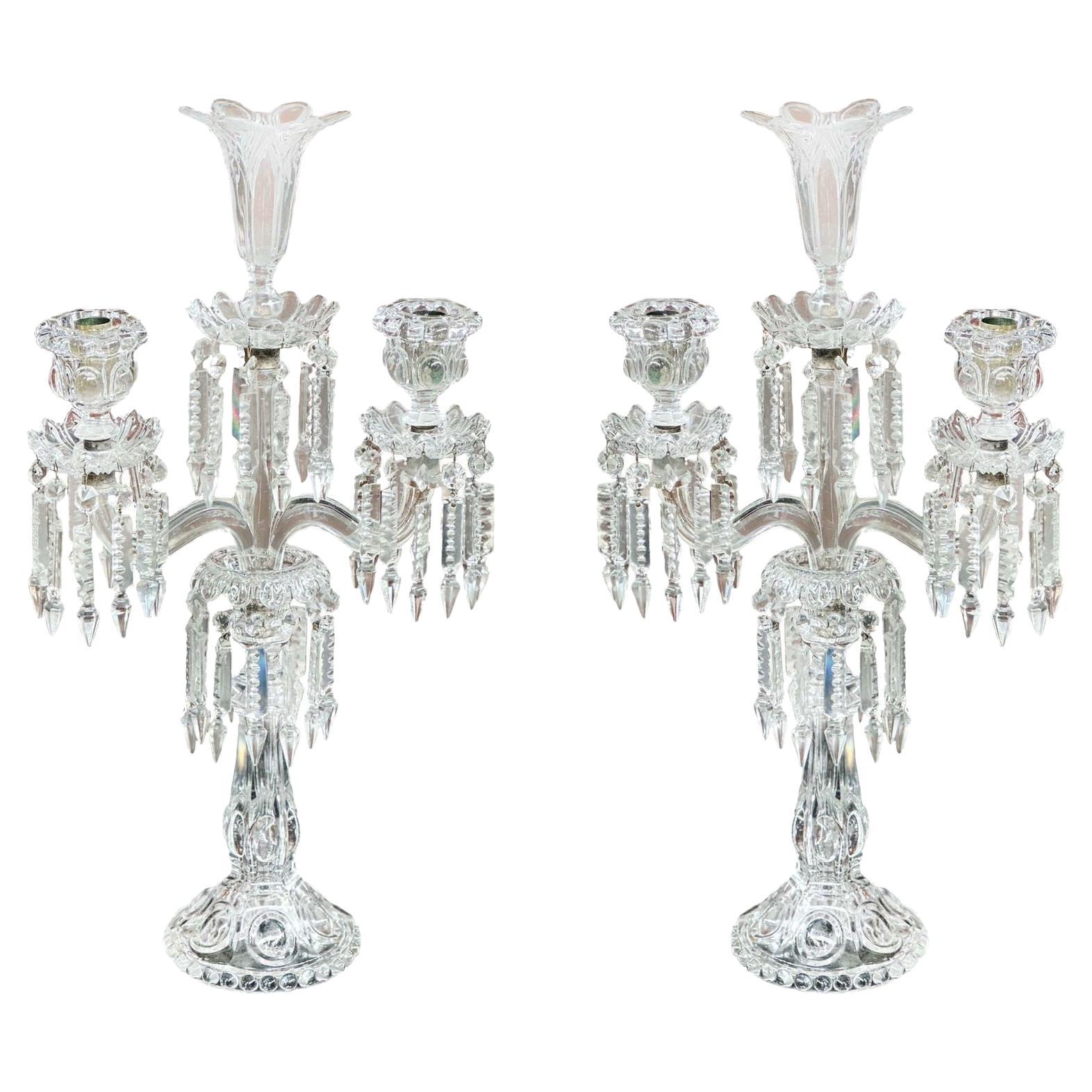 Pair of 19th Century Glass Obelisk Candelabras by Baccarat For Sale