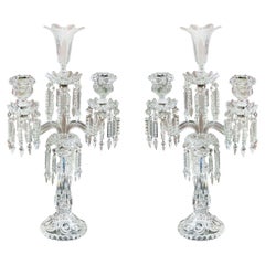 Antique Pair of 19th Century Glass Obelisk Candelabras by Baccarat