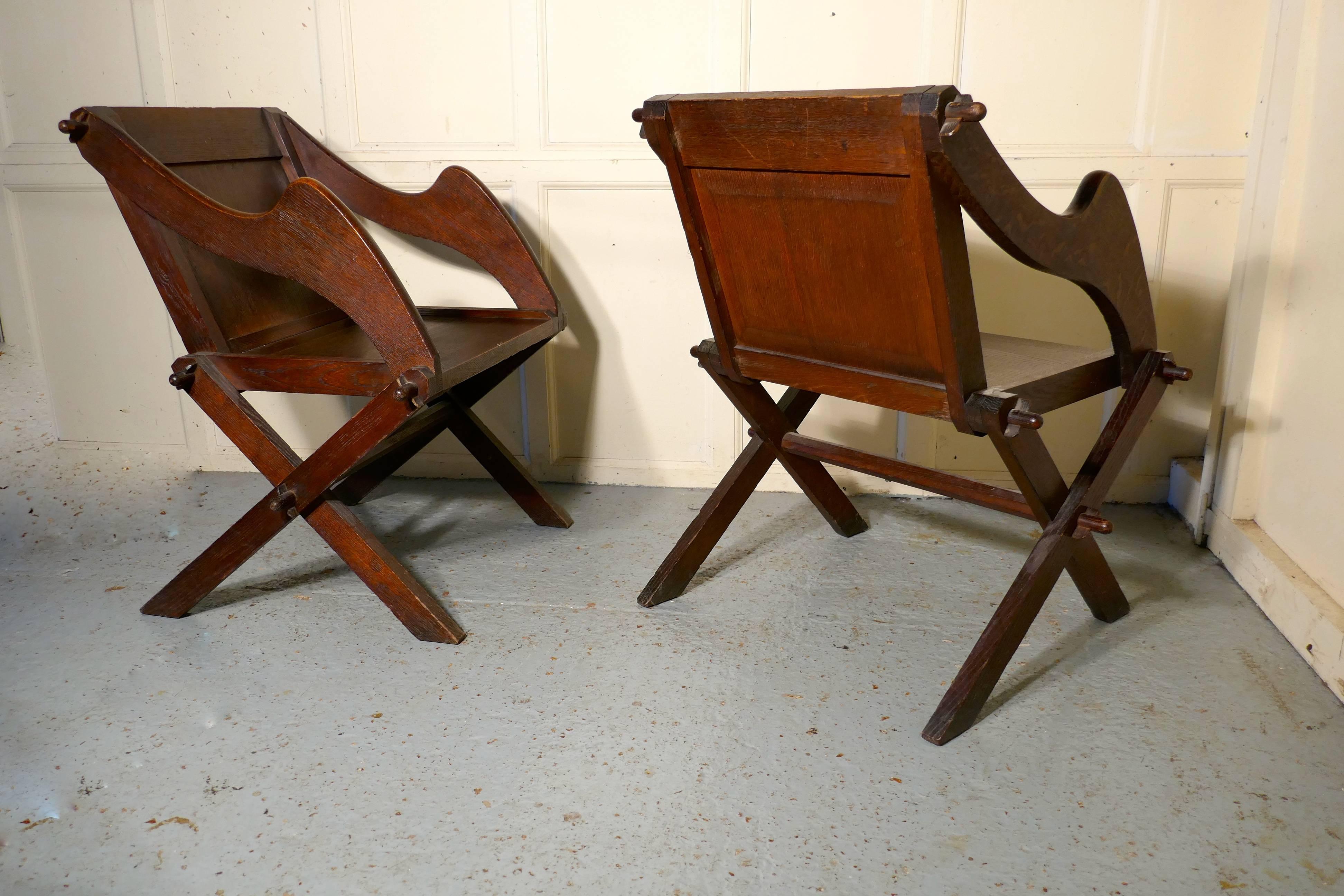 Pair of 19th Century Glastonbury Chairs in Oak In Good Condition For Sale In Chillerton, Isle of Wight