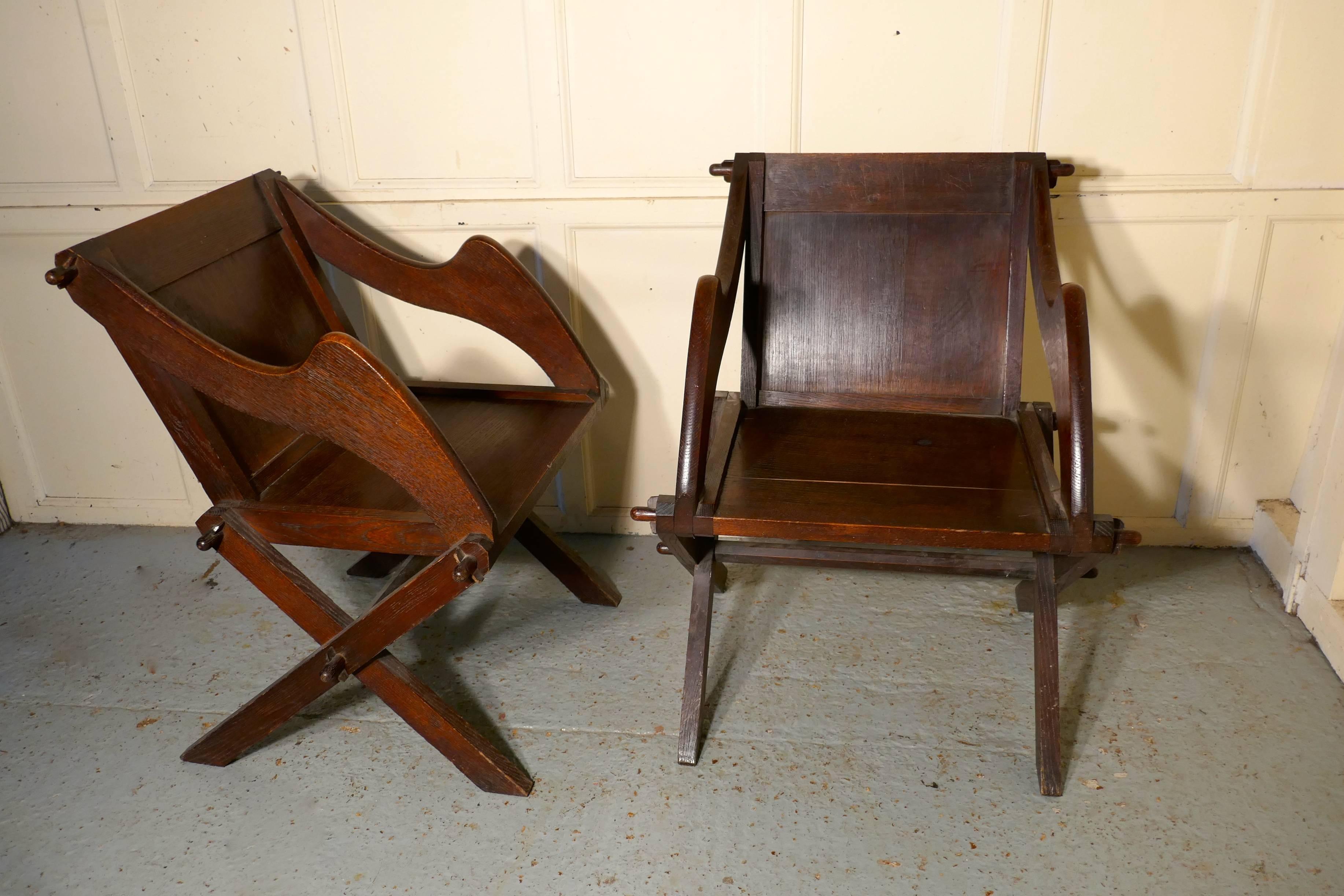 Pair of 19th Century Glastonbury Chairs in Oak For Sale 2