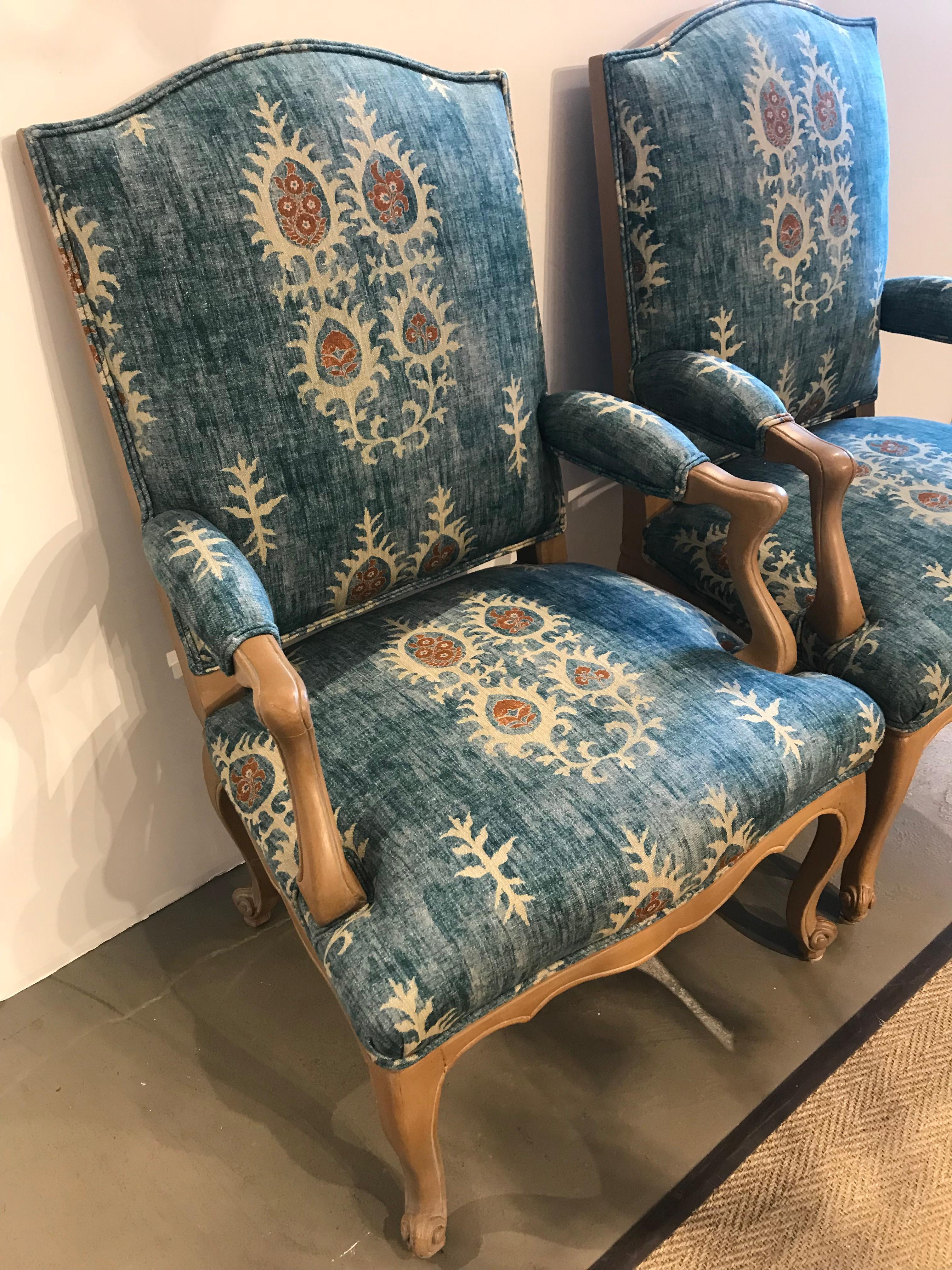 French Pair of 19th Century Glaze Painted Armchairs For Sale