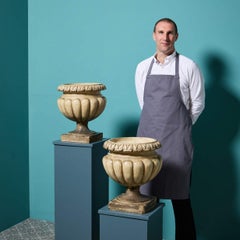 Pair of 19th Century Glazed Stoneware Garden Urn Planters Attr. LEFCO